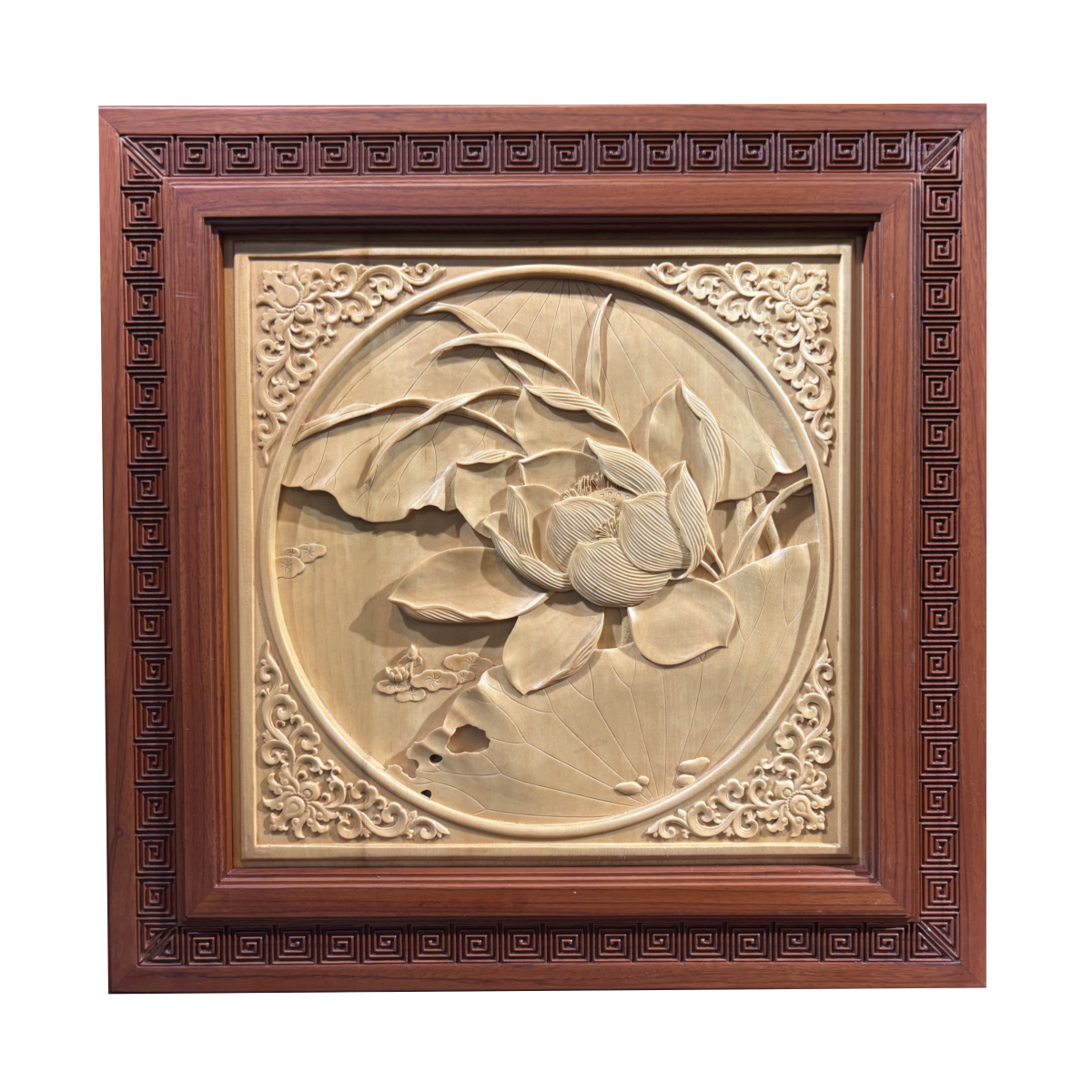 Hand-Carved Lotus Wooden Wall Art