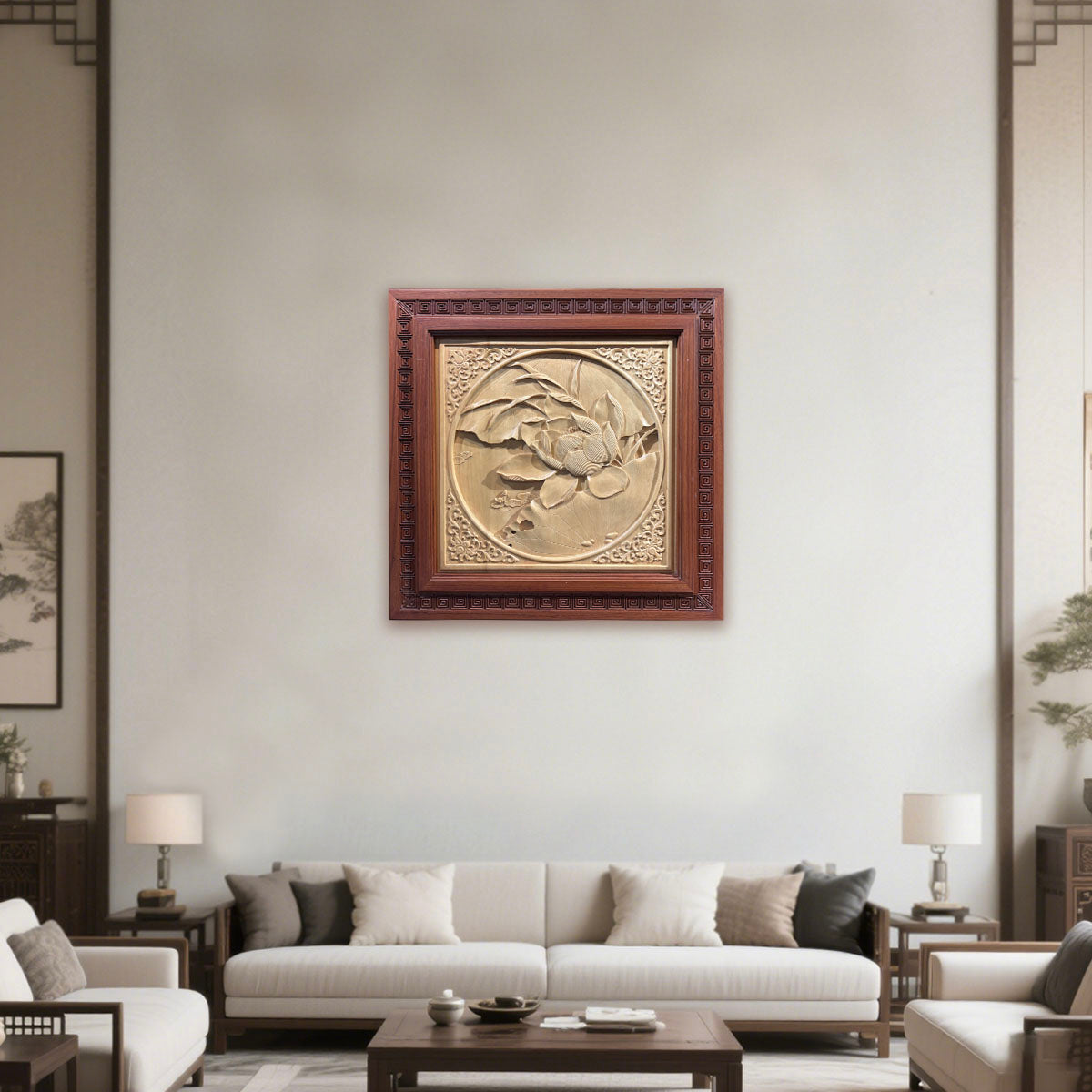 Hand-Carved Lotus Wooden Wall Art
