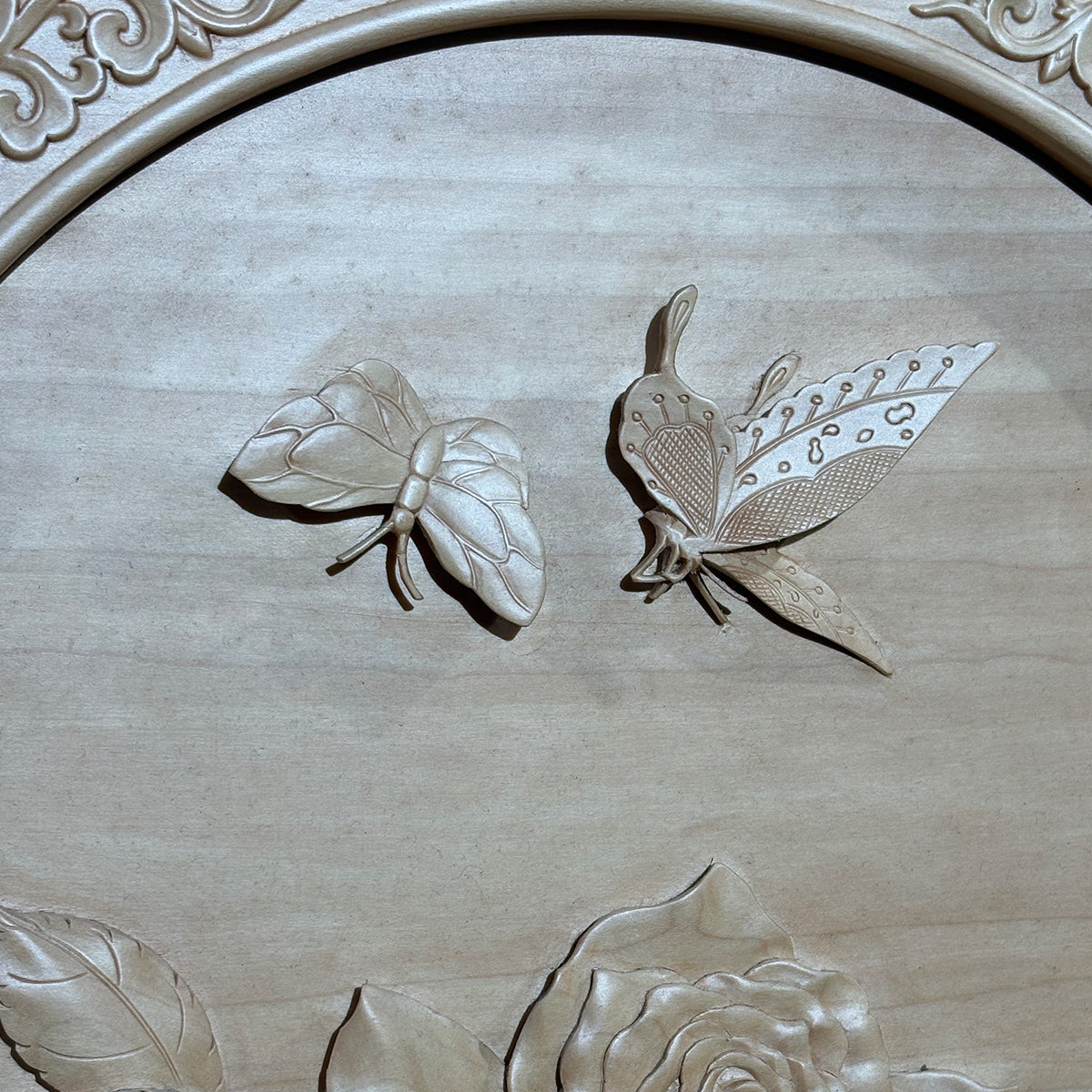 Carved Wooden Rose and Butterfly Wall Art