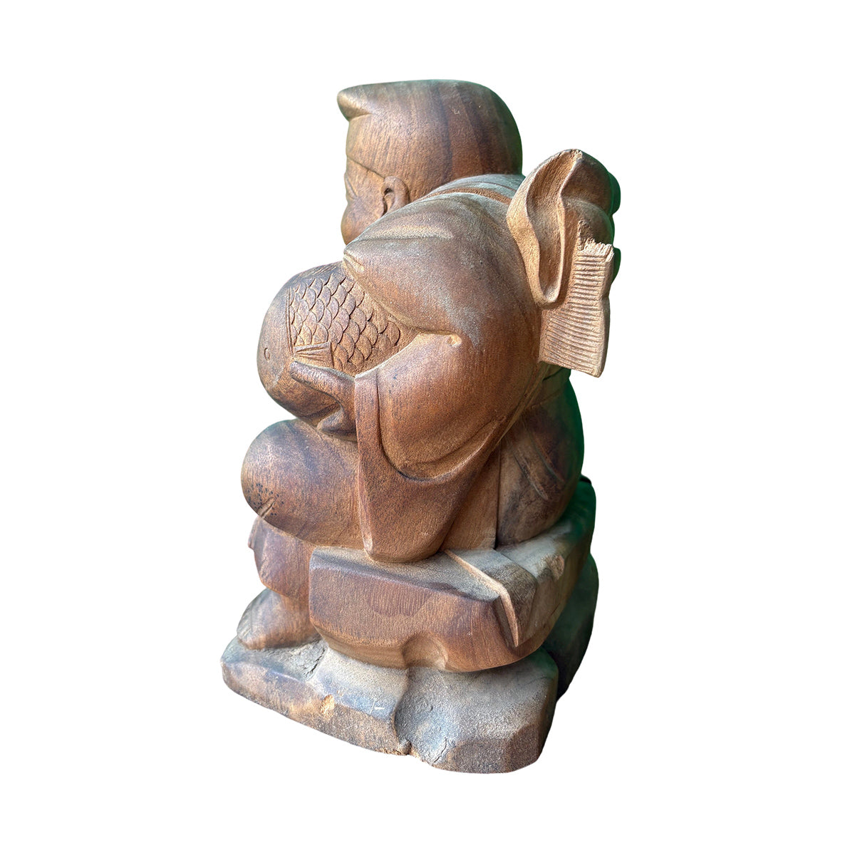 Hand-Carved Wooden Japanese God of Wealth Ebisu Figurine