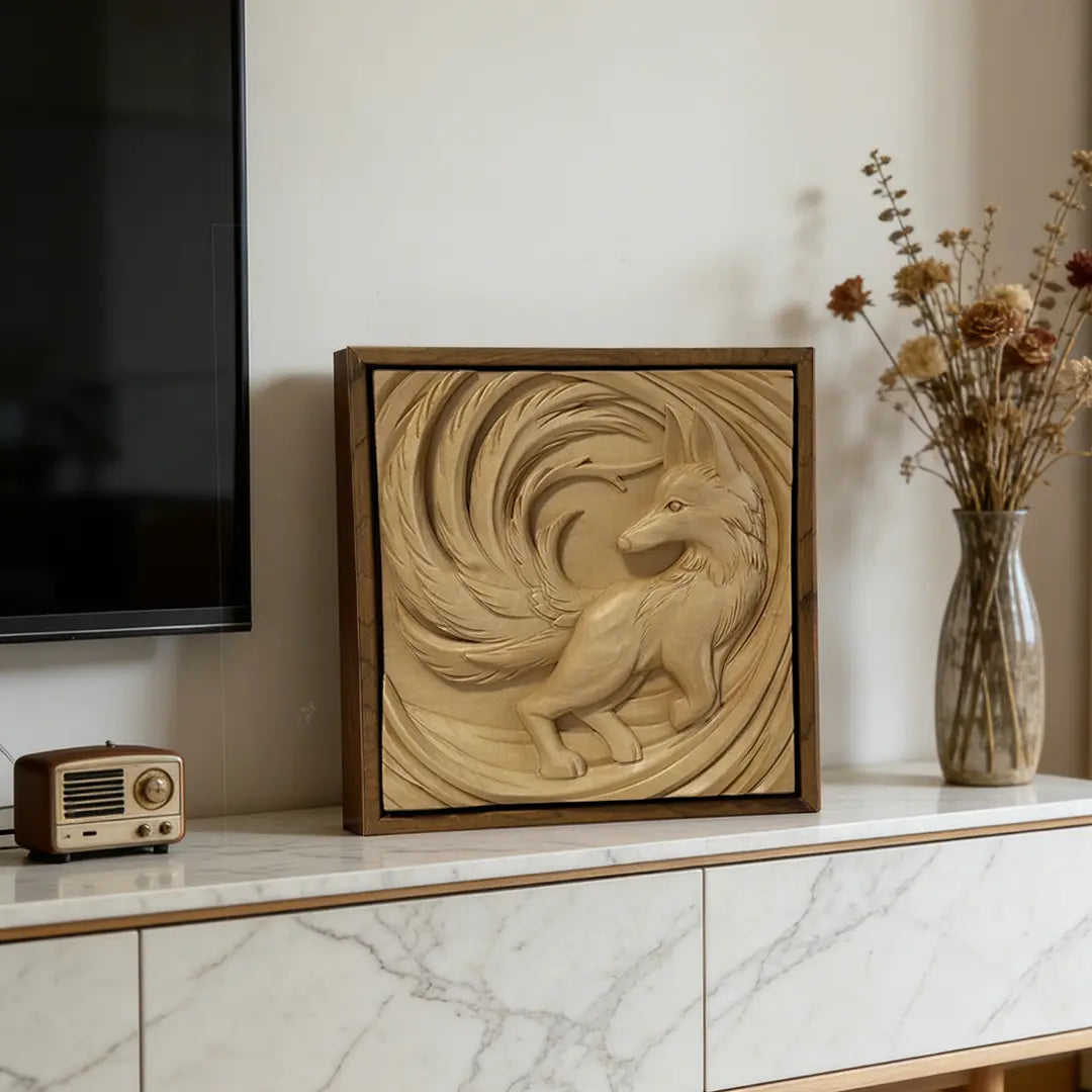 Hand-Carved Fox Art Panel