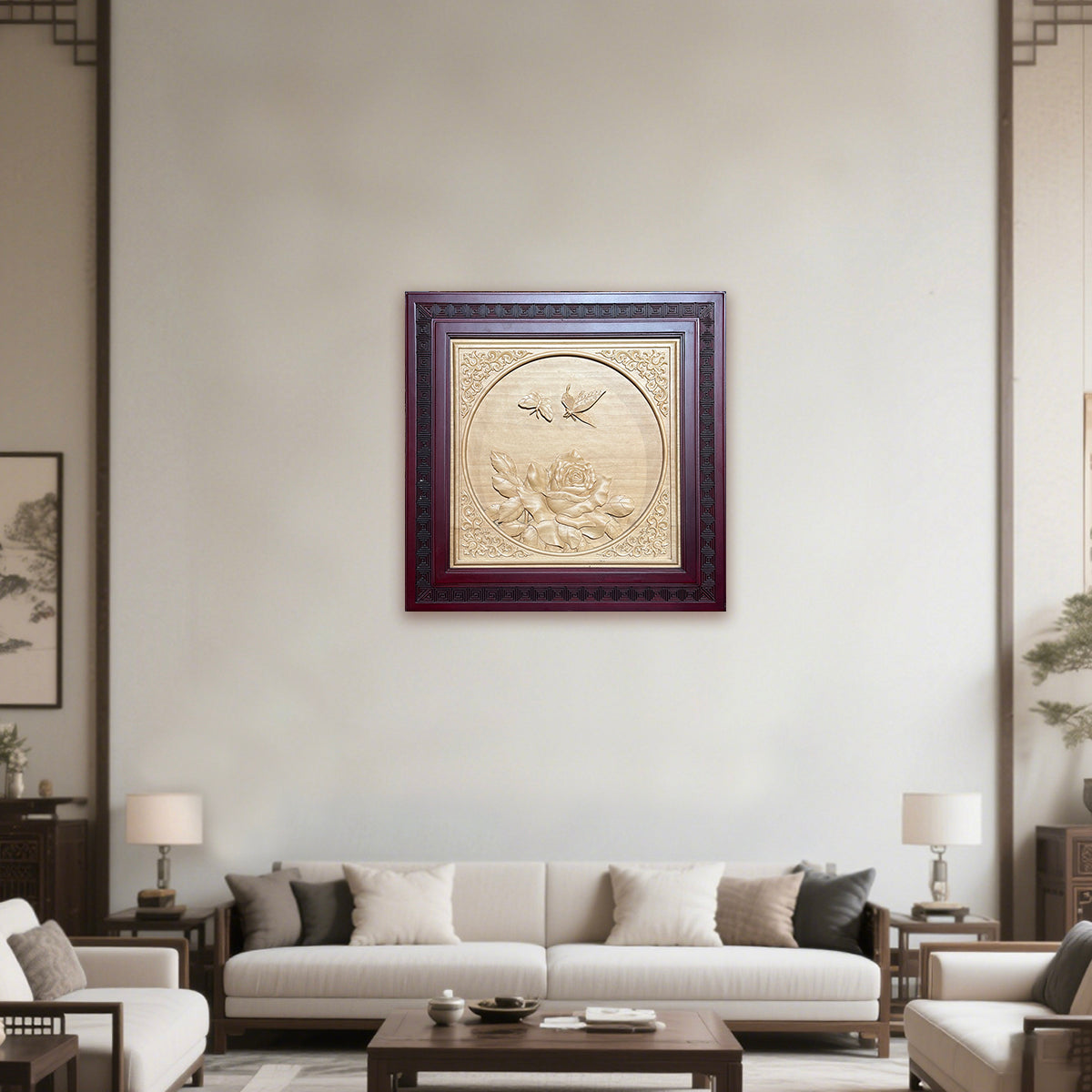 Carved Wooden Rose and Butterfly Wall Art