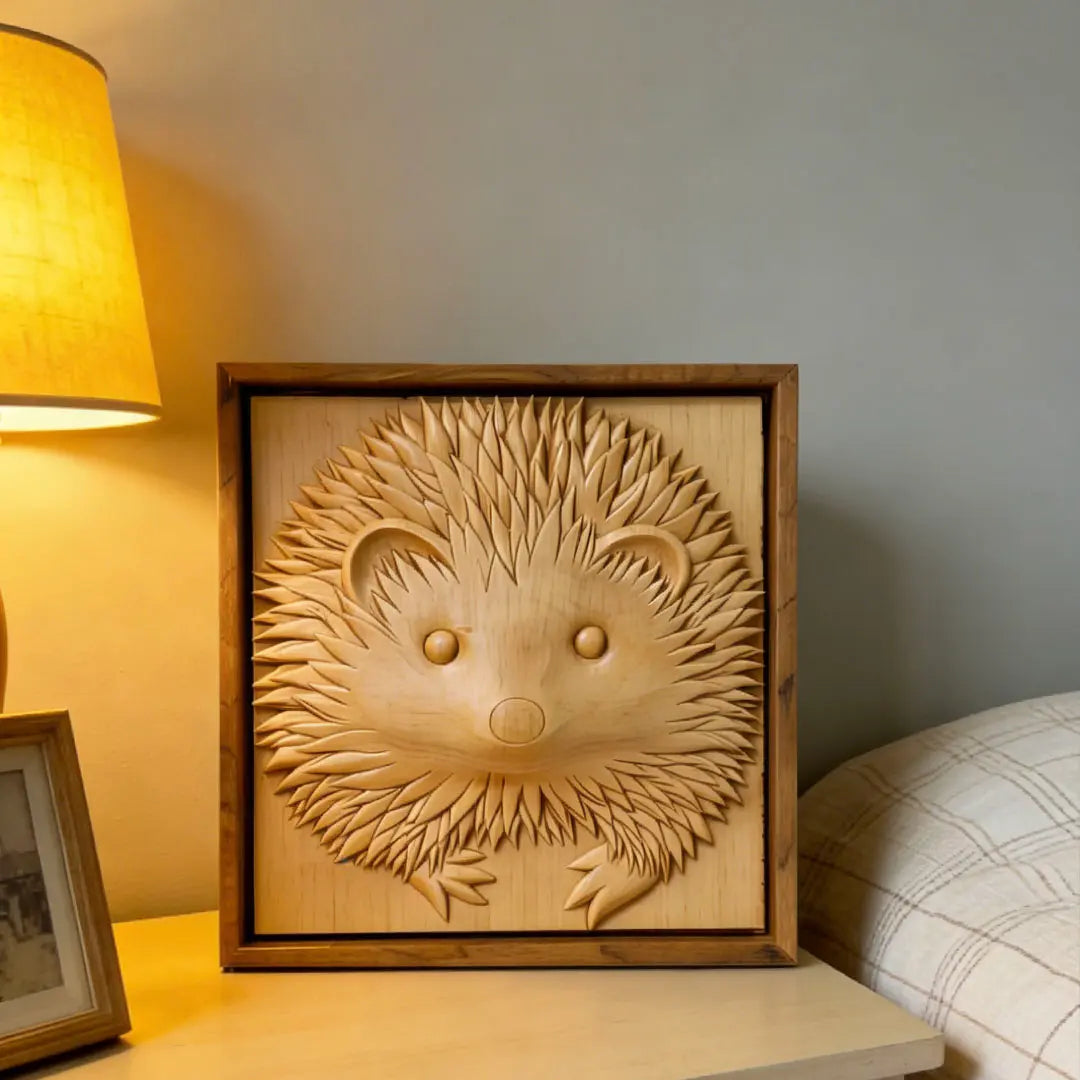 Hand-Carved Hedgehog Art Panel