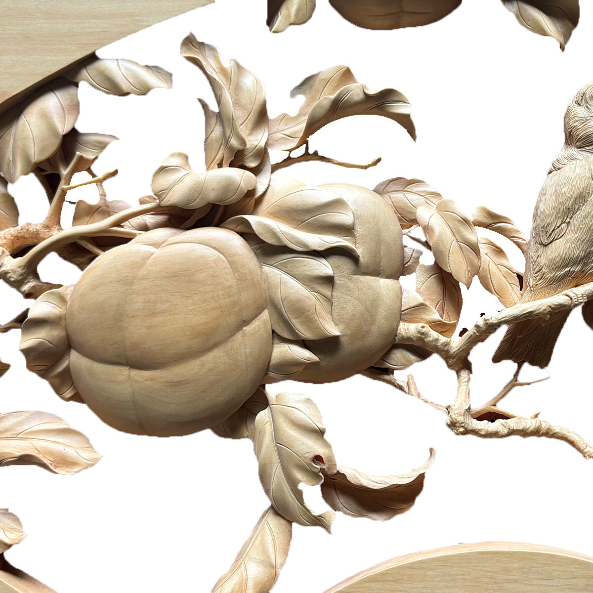 Hand-Carved Relief: Lovebirds on a Branch, United Gaze