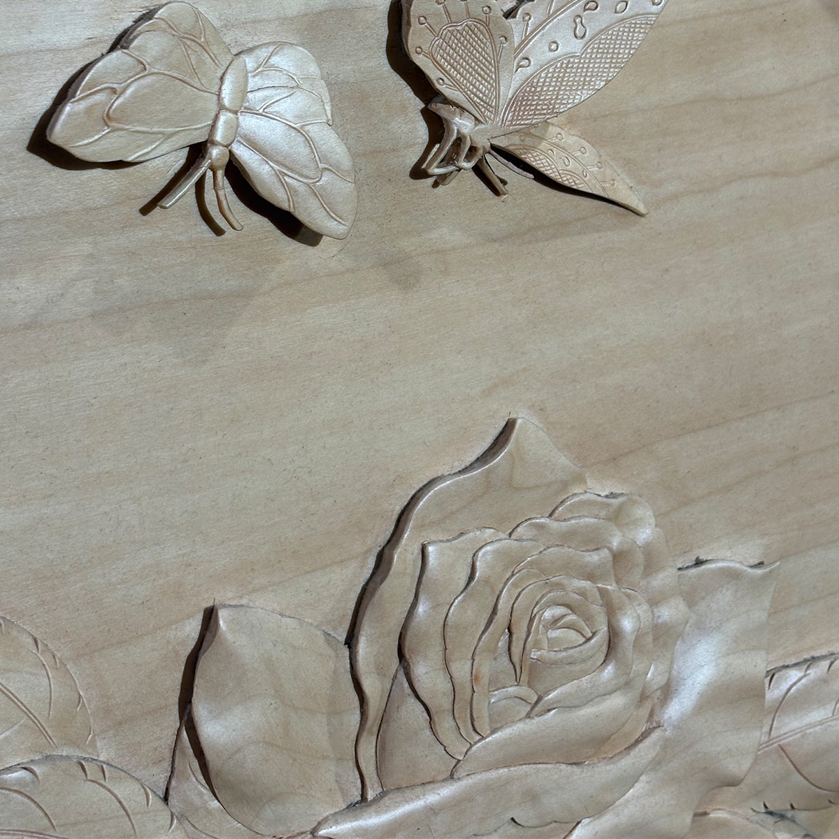 Carved Wooden Rose and Butterfly Wall Art