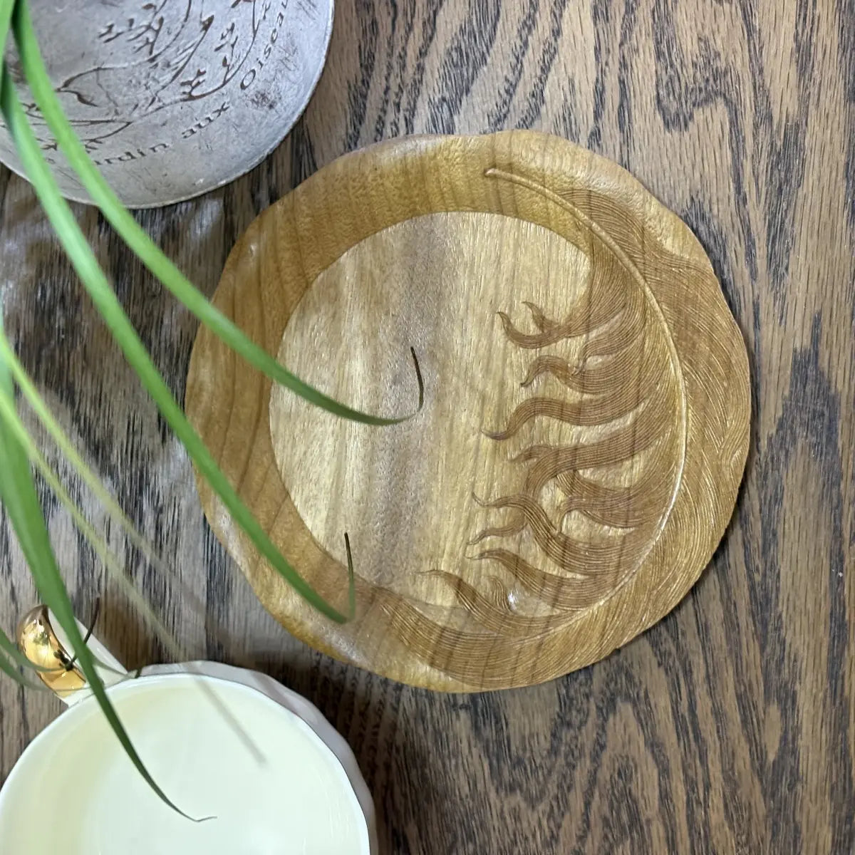 Feather Carved Wood Dish