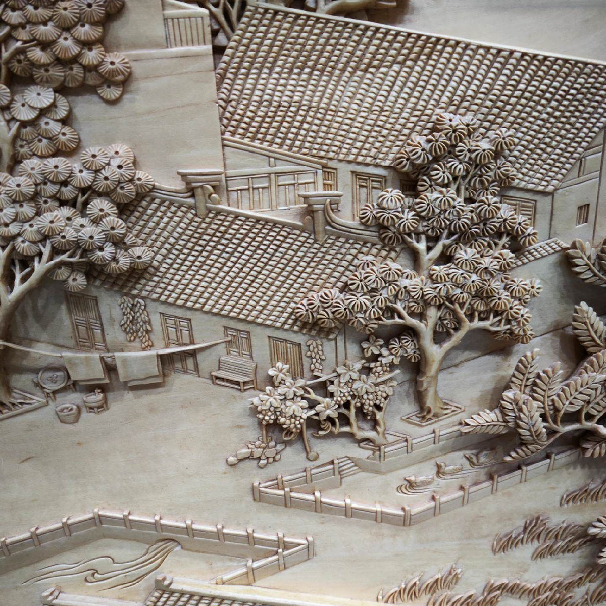 A Hand-Carved Artwork Depicting a Water Town in the Jiangnan Region of China