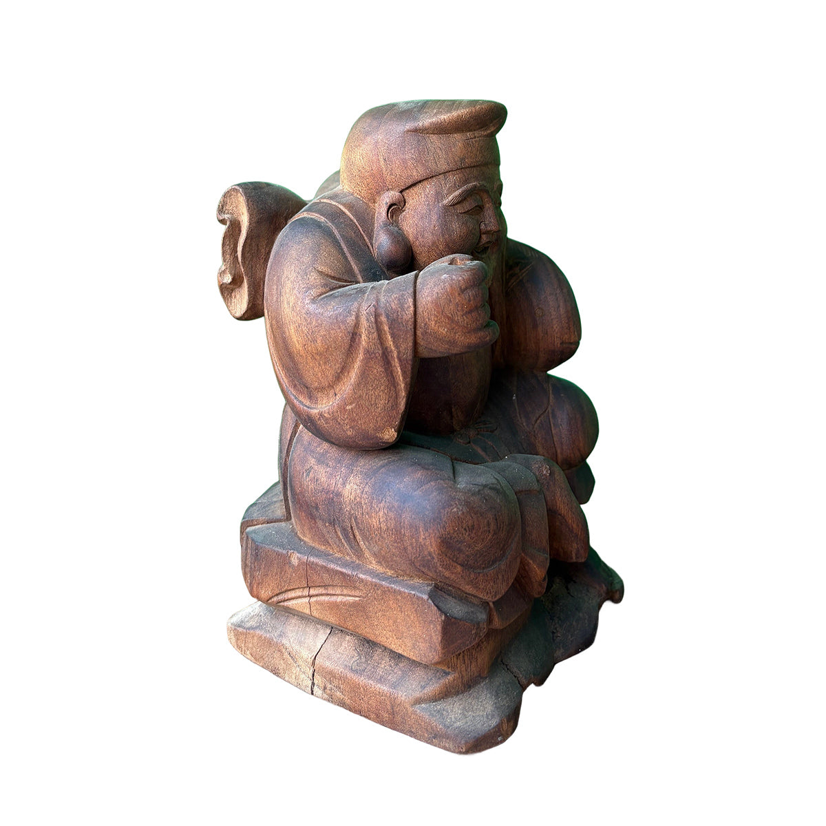 Hand-Carved Wooden Japanese God of Wealth Ebisu Figurine
