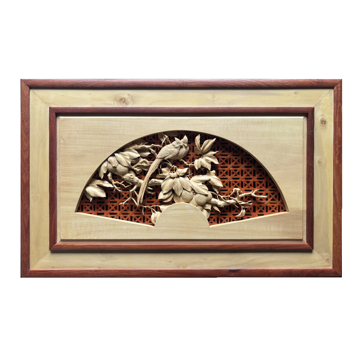 Fruits of Love: Hand-Carved Birds Sharing on a Branch