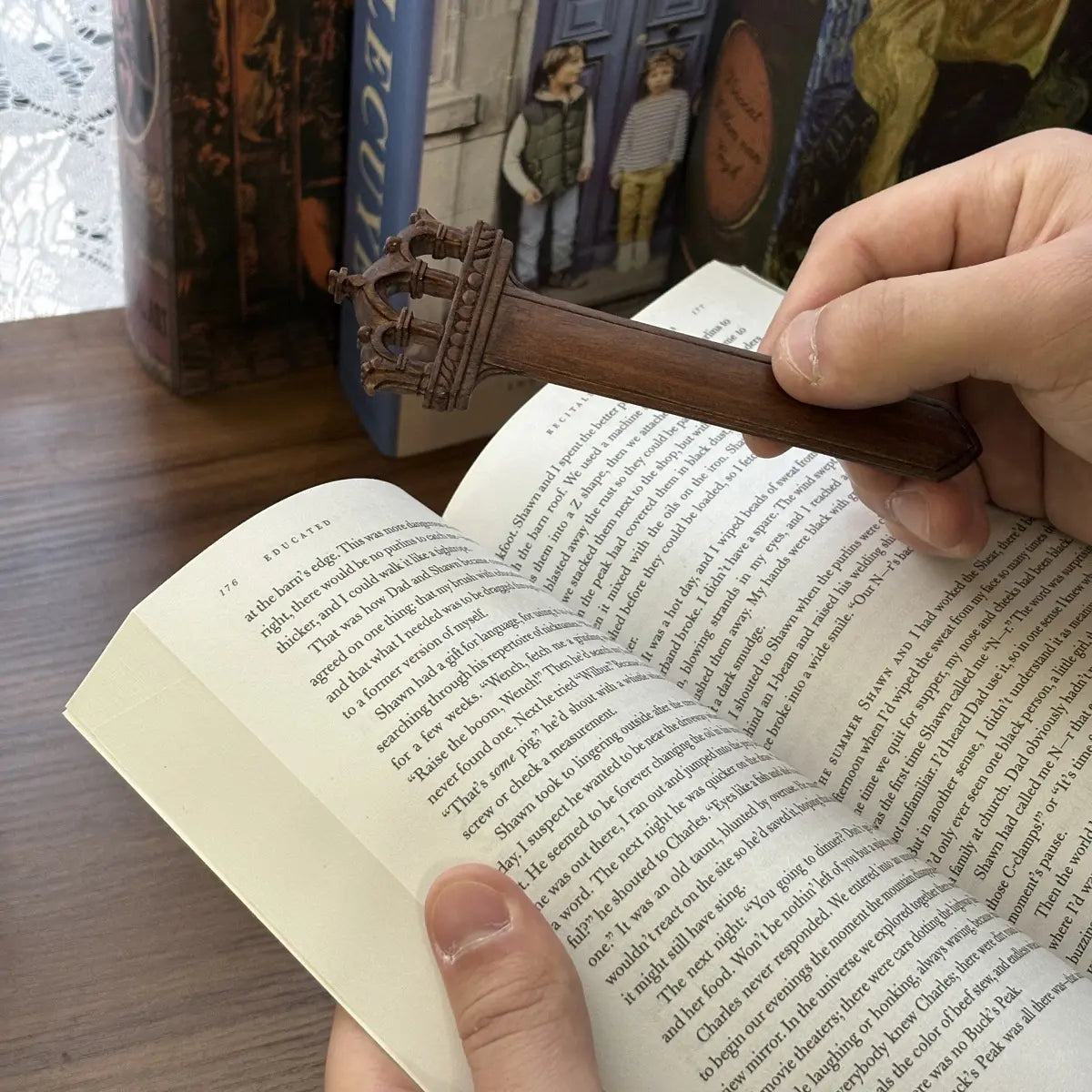 Hand-Carved Wooden Crown Bookmark