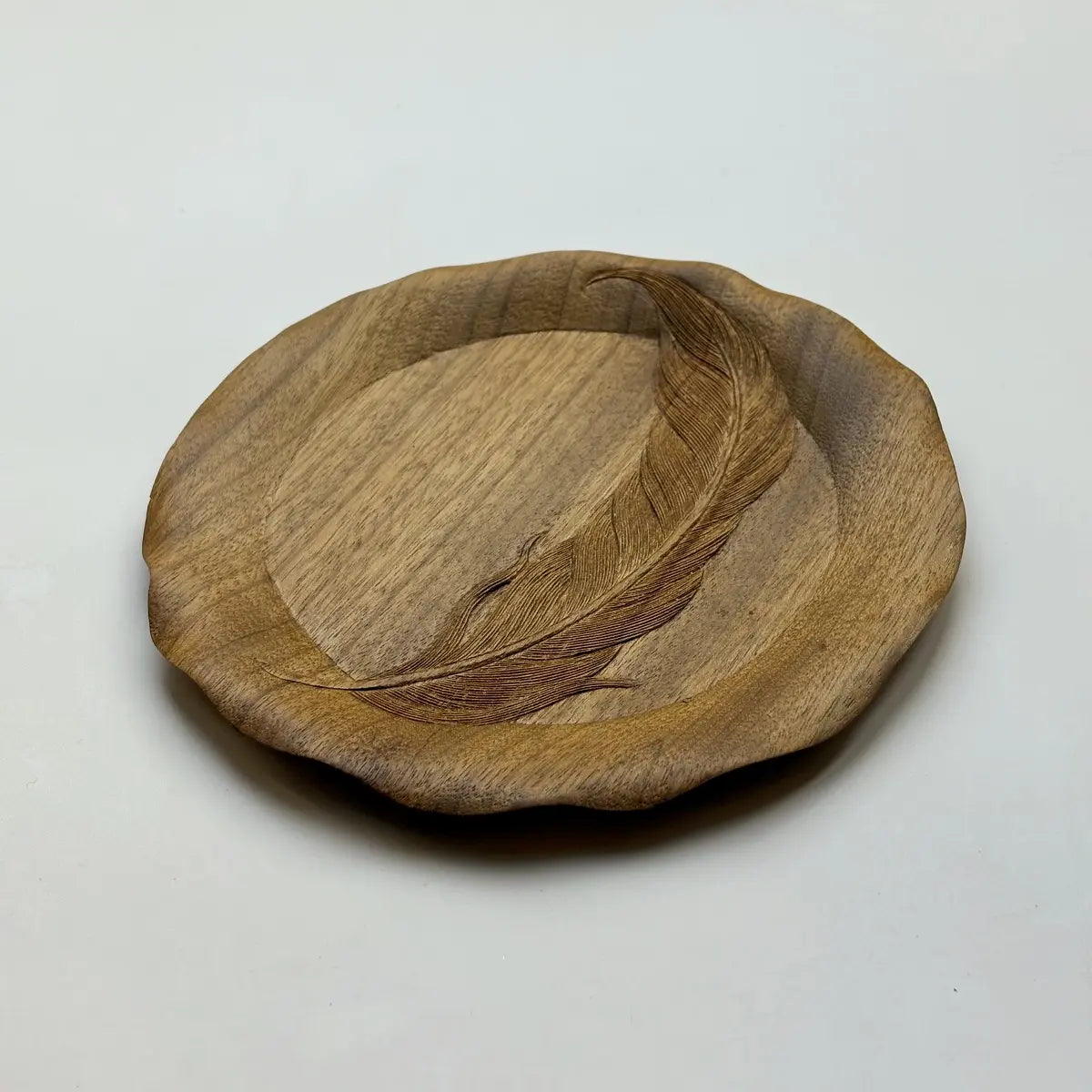 Hand-Carved Wooden Feather Coaster