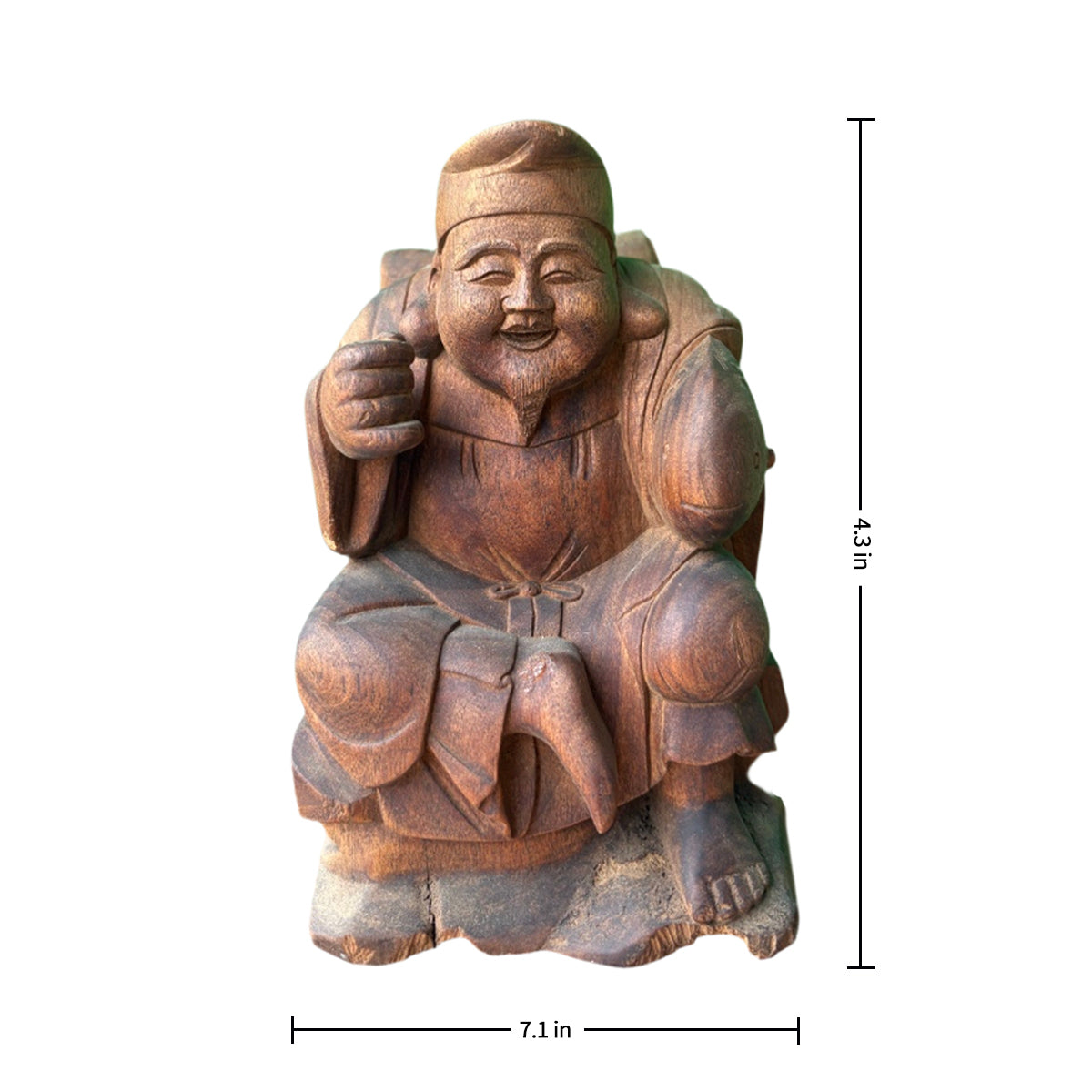 Hand-Carved Wooden Japanese God of Wealth Ebisu Figurine