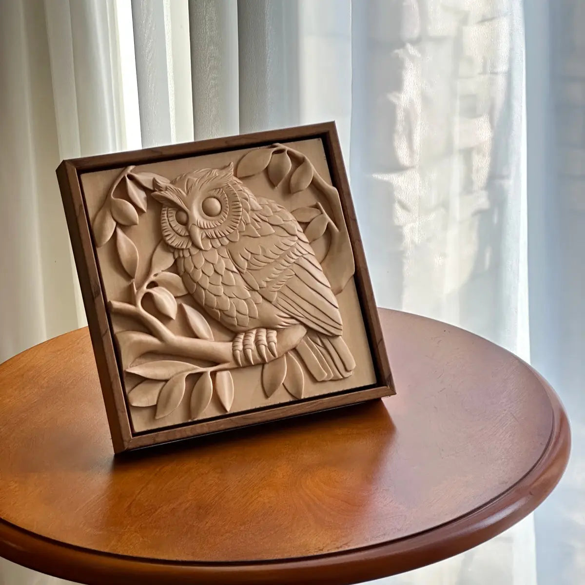 Hand-Carved Owl Art Panel