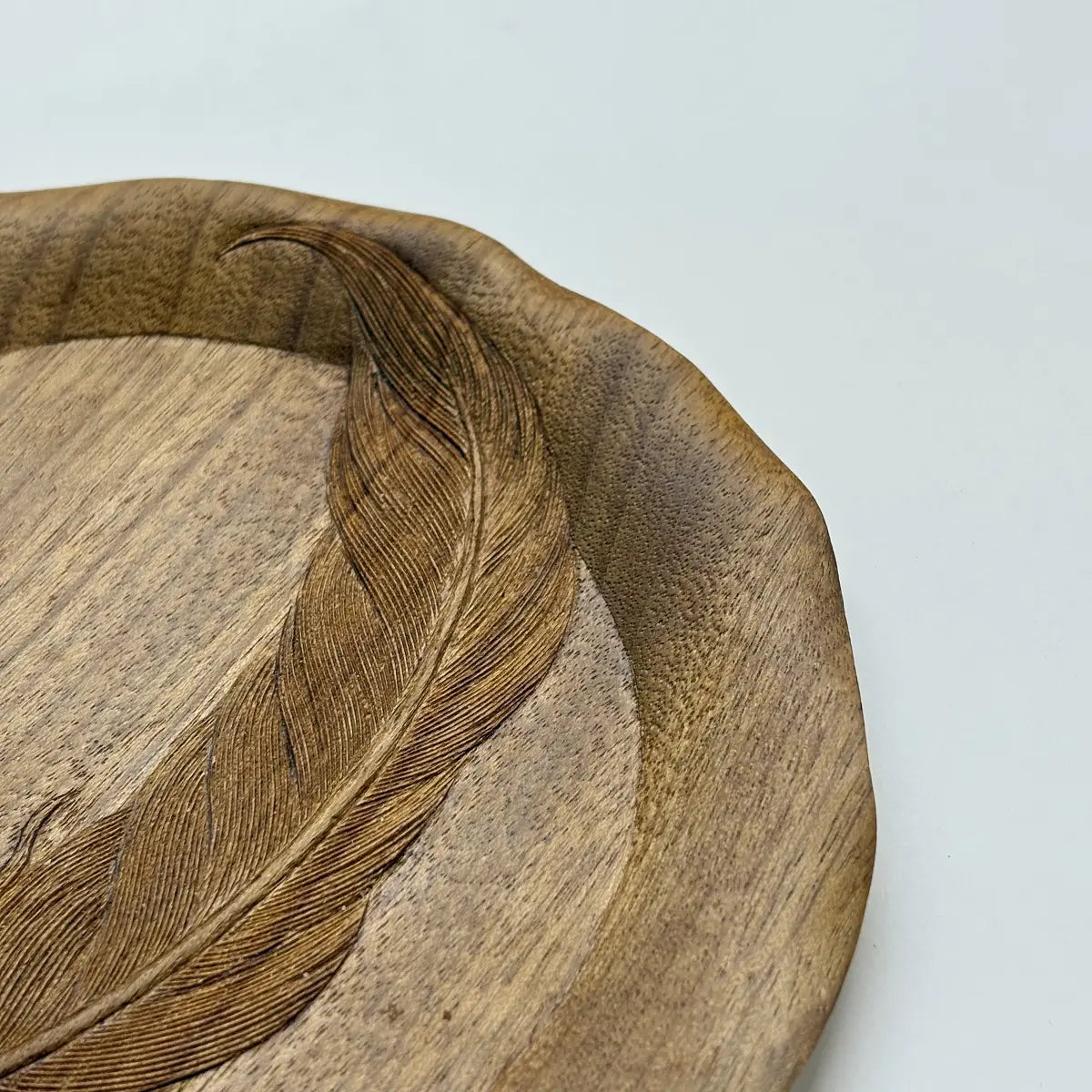 Hand-Carved Wooden Feather Coaster