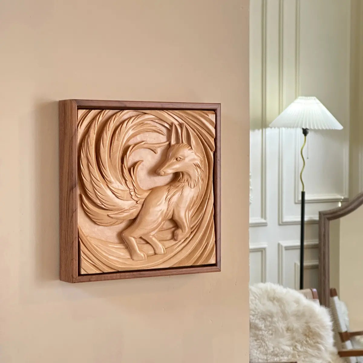 Hand-Carved Fox Art Panel