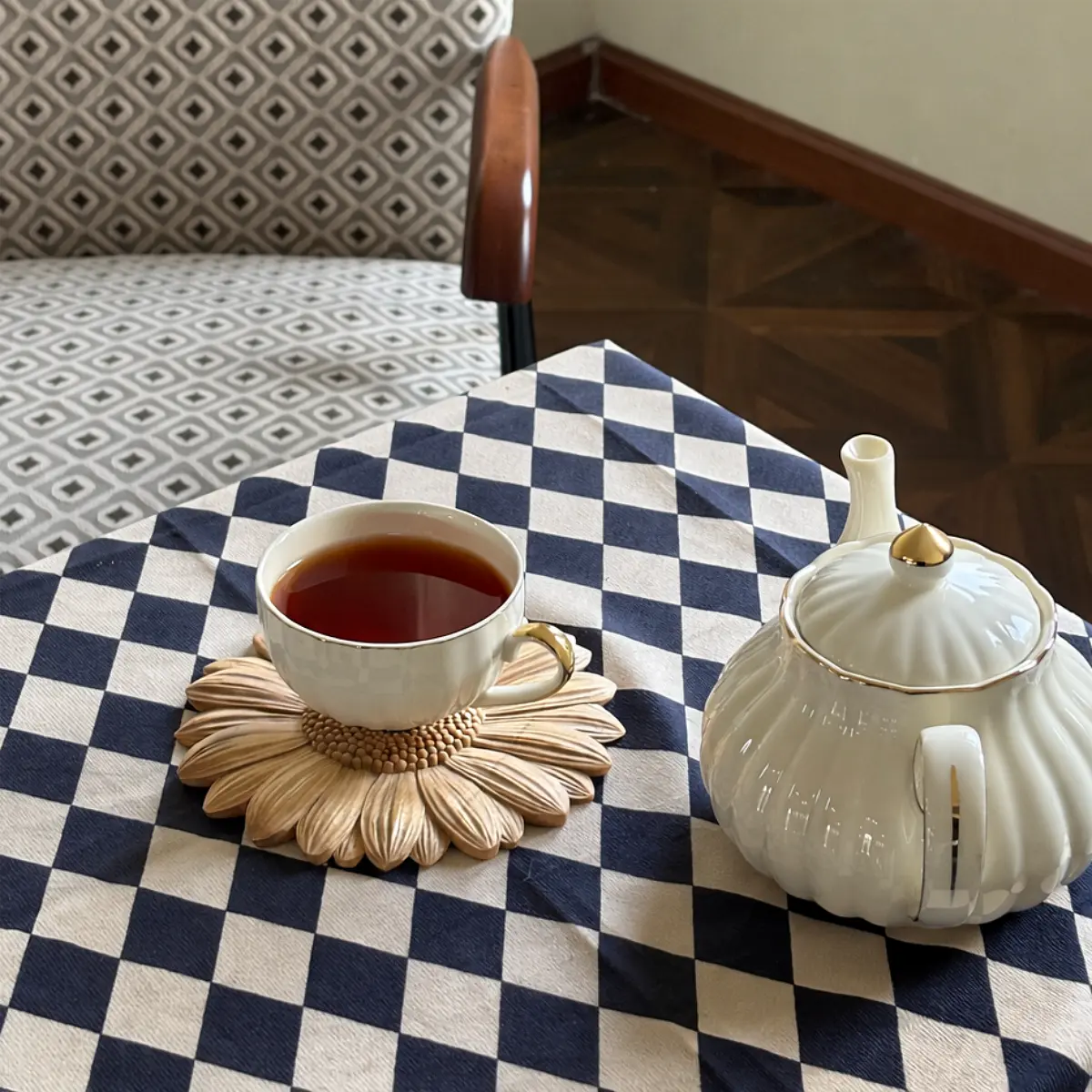 Hand-Carved Wooden Daisy Coaster