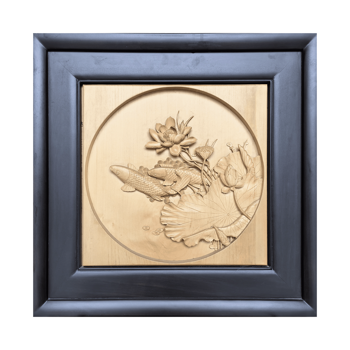 Hand-Carved Pictures of Fish and Lotus Flowers