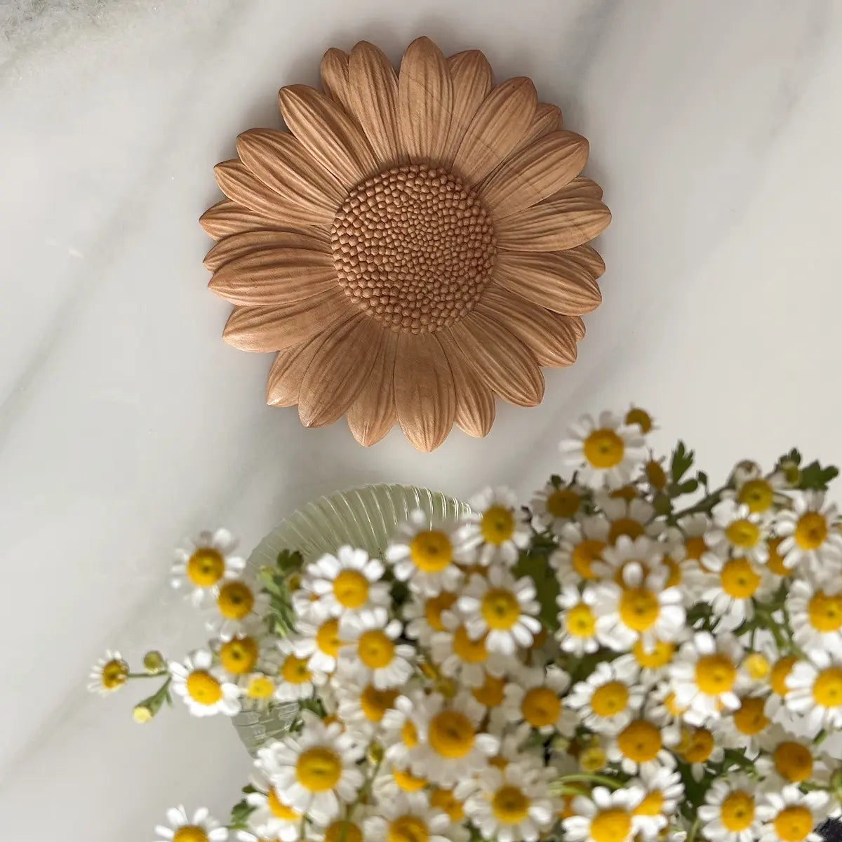 Daisy Carved Wooden Coaster