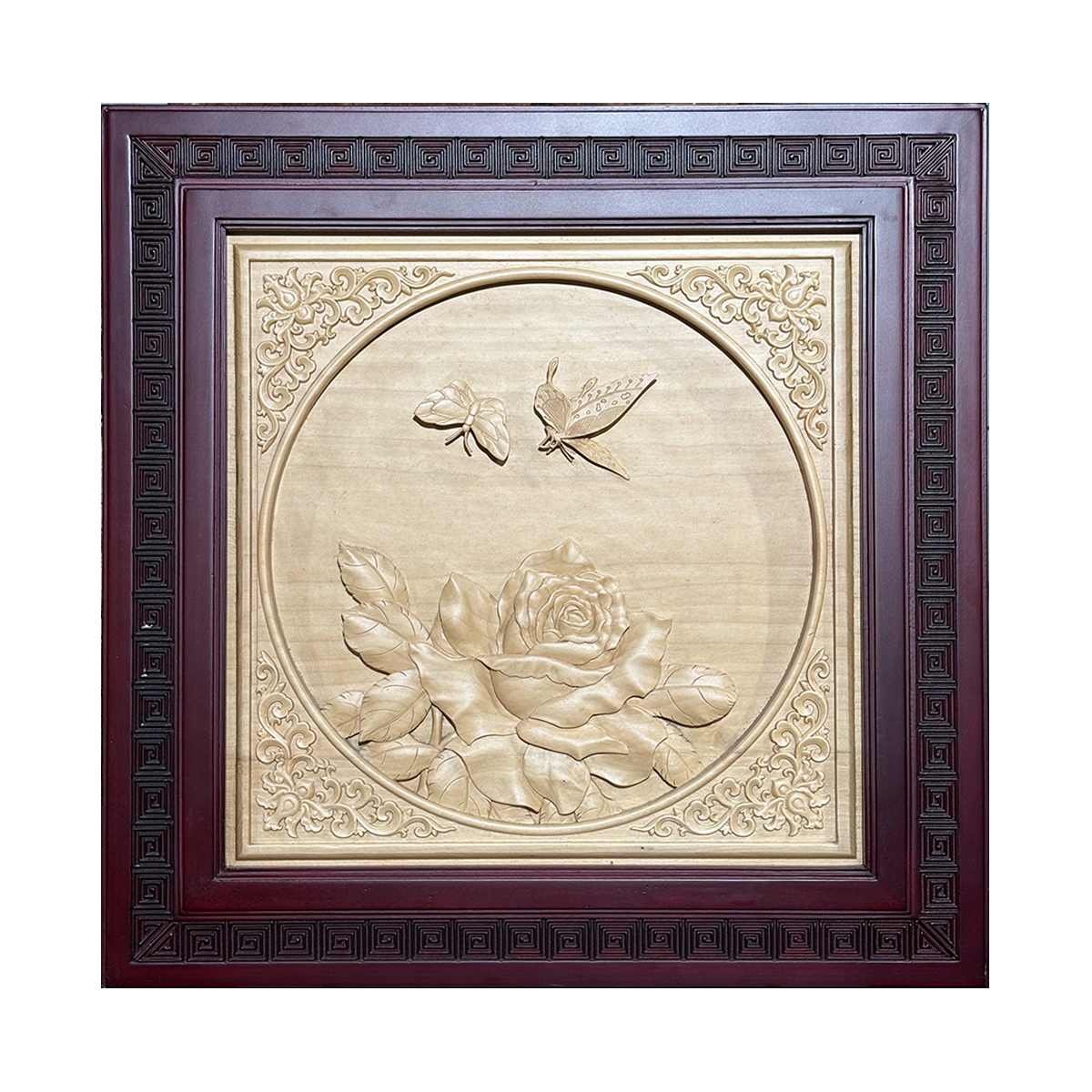 Carved Wooden Rose and Butterfly Wall Art