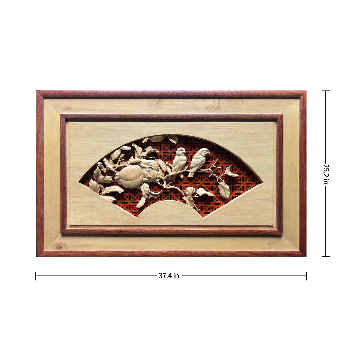 Hand-Carved Relief: Lovebirds on a Branch, United Gaze