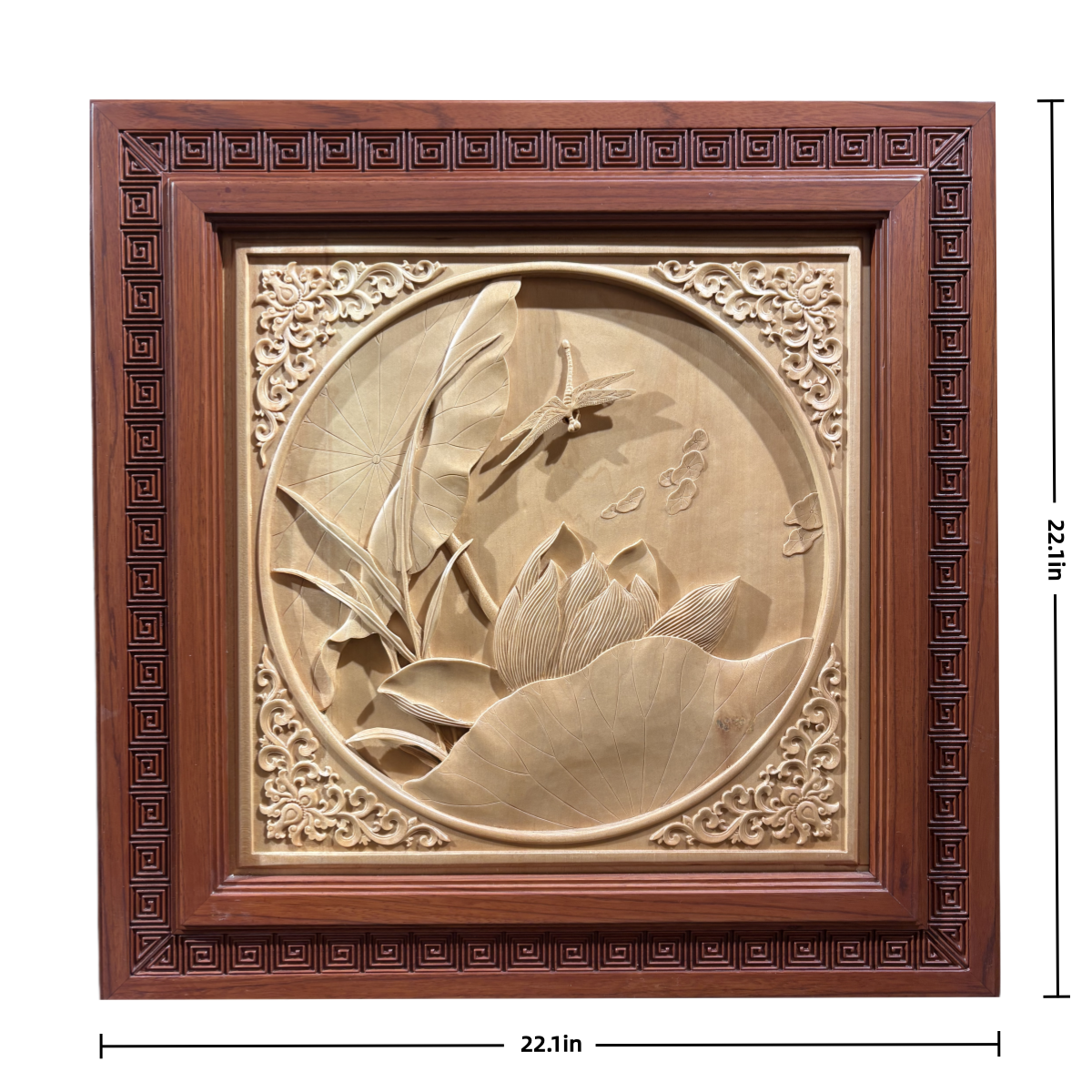 Hand-Carved Wooden Lotus and Dragonfly Wall Art