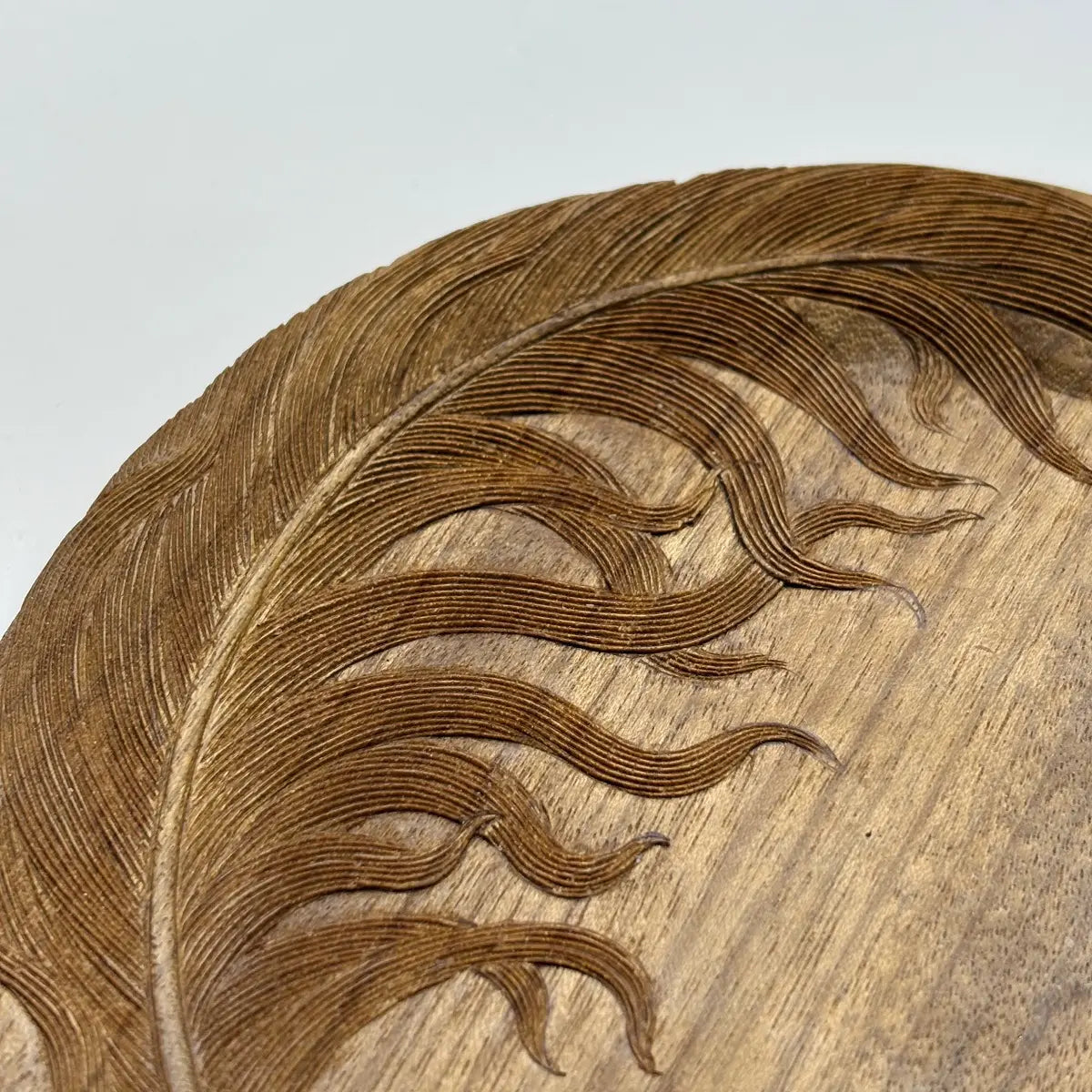 Hand-Carved Wooden Feather Coaster