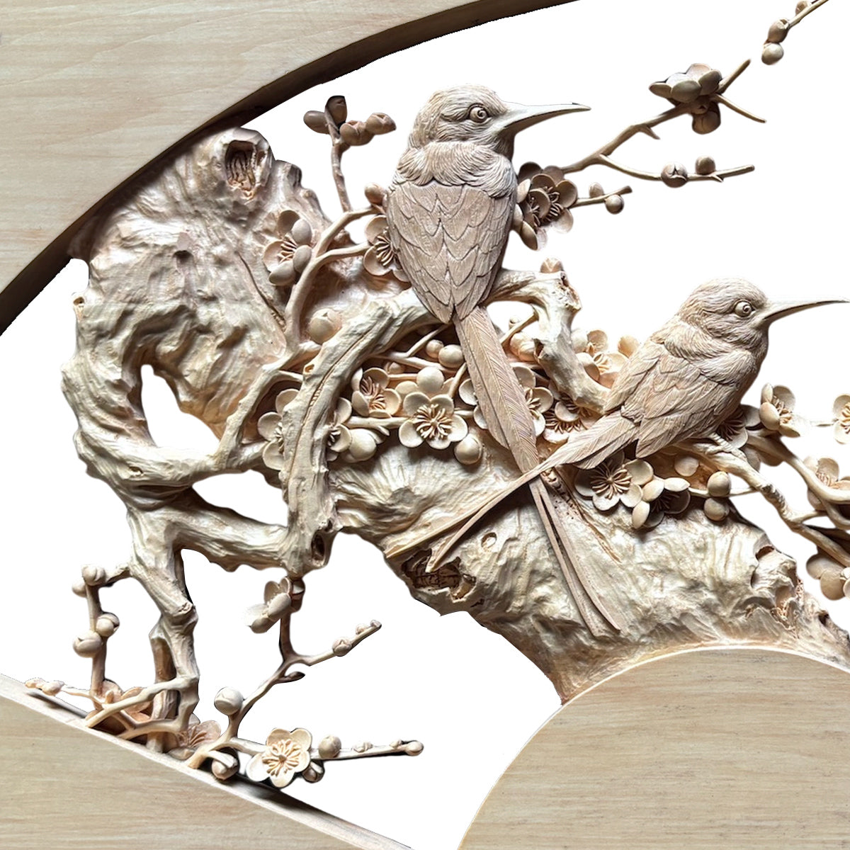 Two Hearts, One Horizon: Lovebirds Carved in Wood