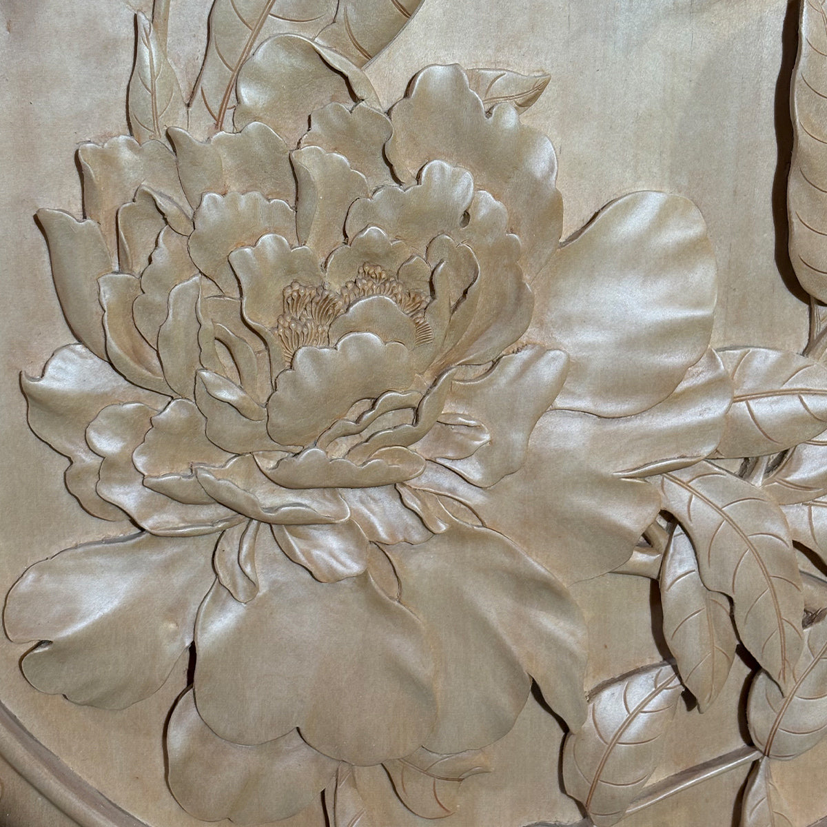 Hand-Carved Wooden Peony and Butterfly