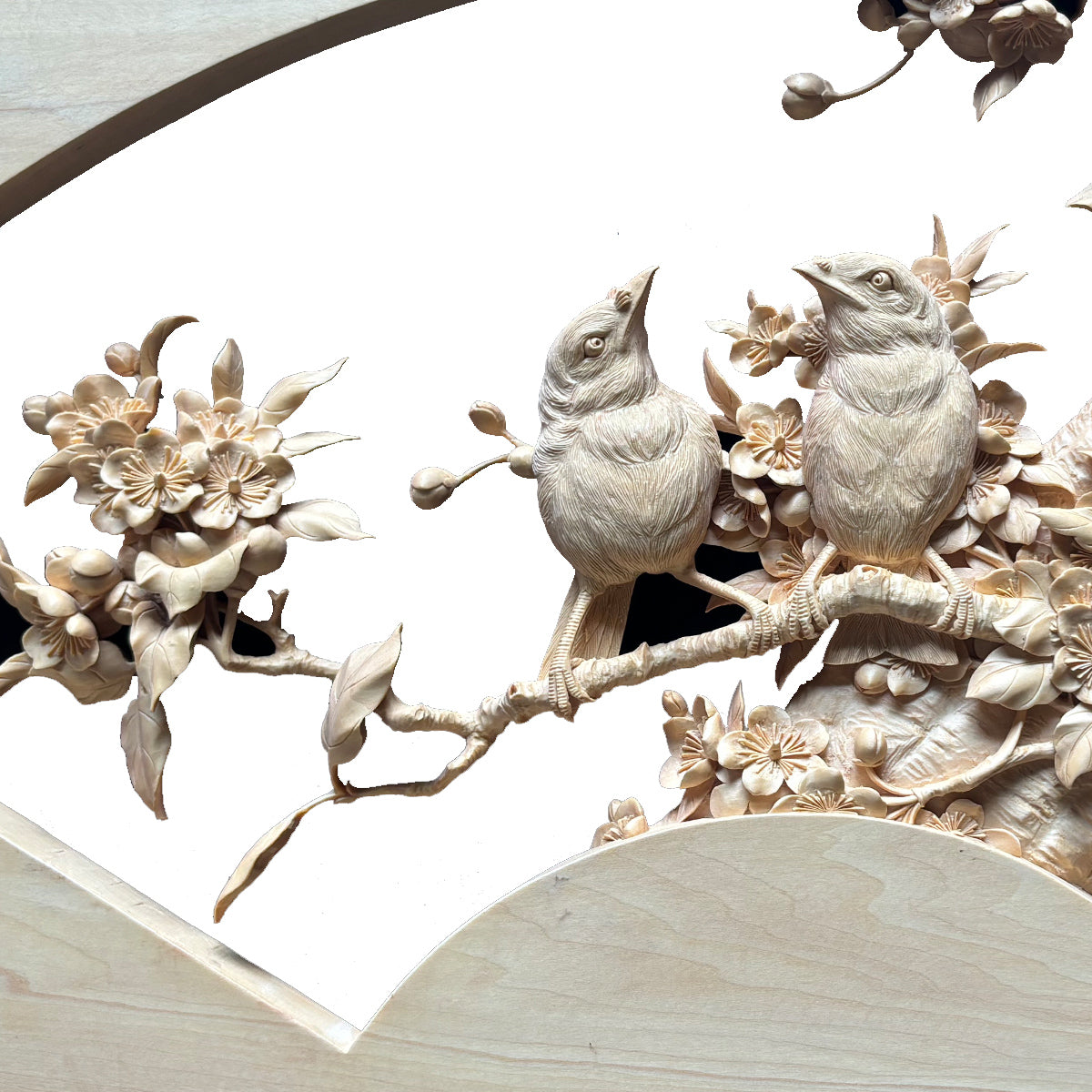 Hand-Carved Relief: Lovebirds Together
