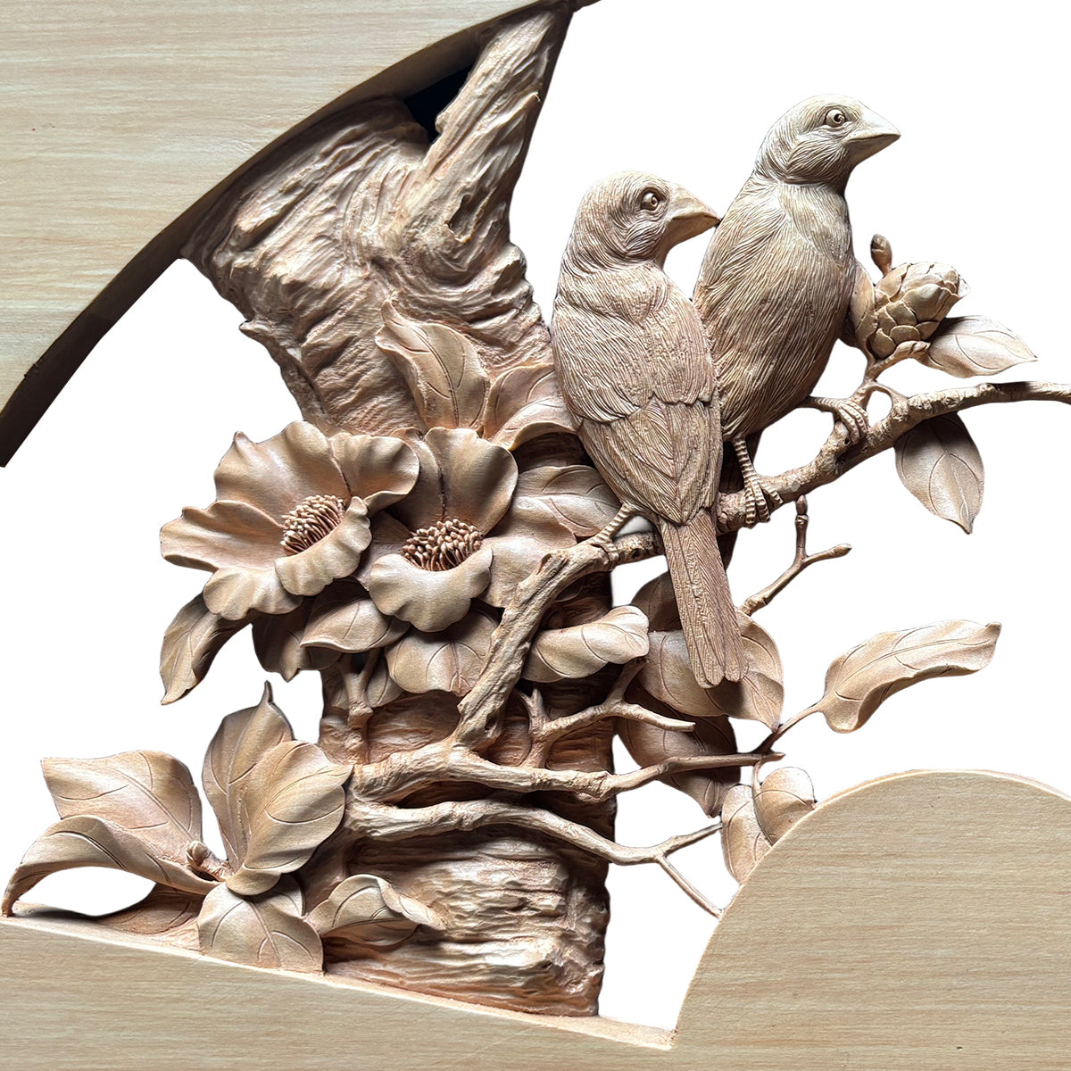 Lovebirds in Wood: A Hand-Carved Relief
