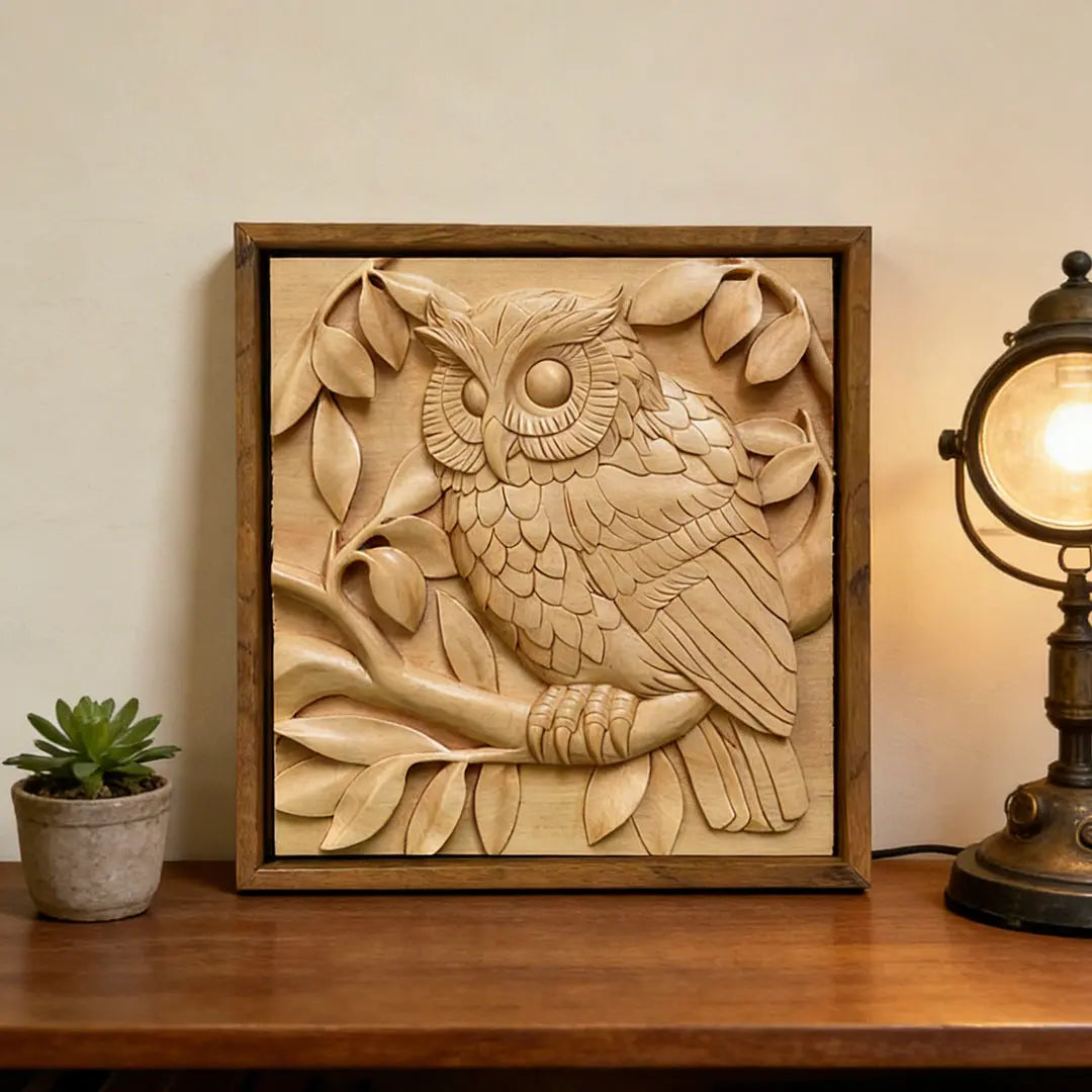 Hand-Carved Owl Art Panel