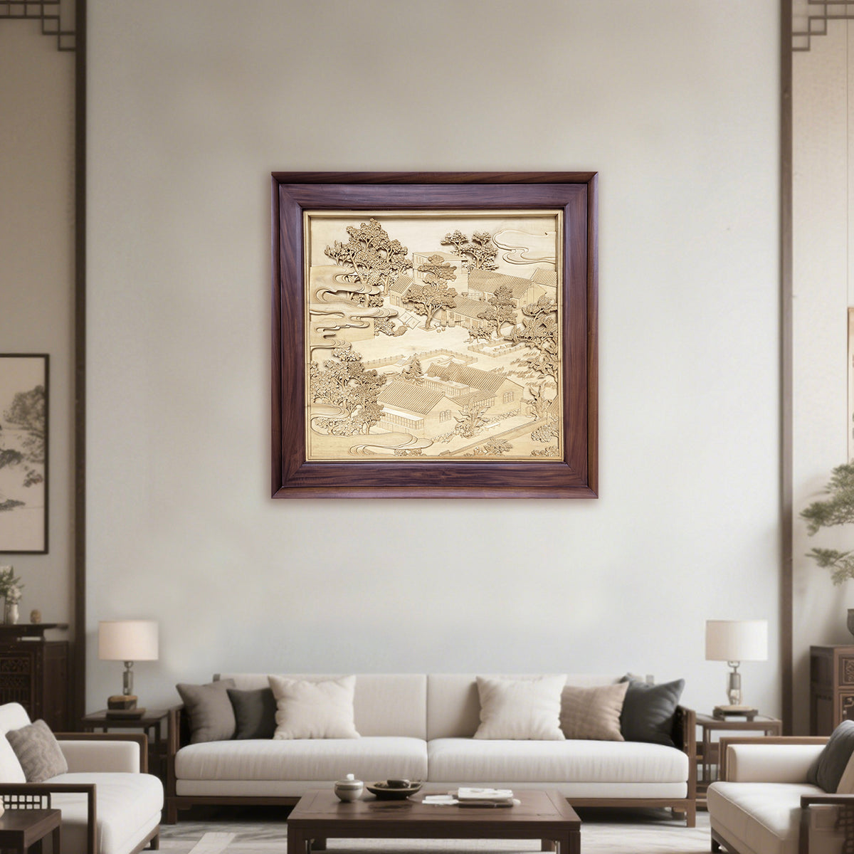 A Hand-Carved Artwork Depicting a Water Town in the Jiangnan Region of China