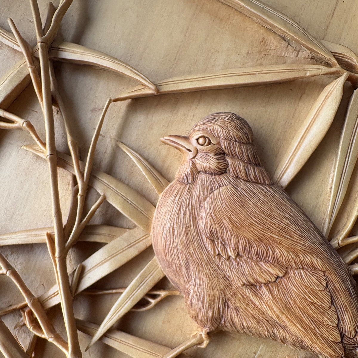Hand-Carved Birds and Bamboo