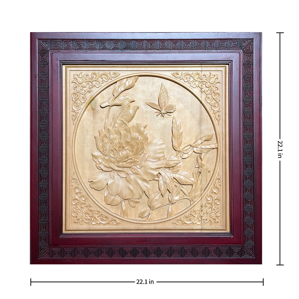 Hand-Carved Wooden Peony and Butterfly