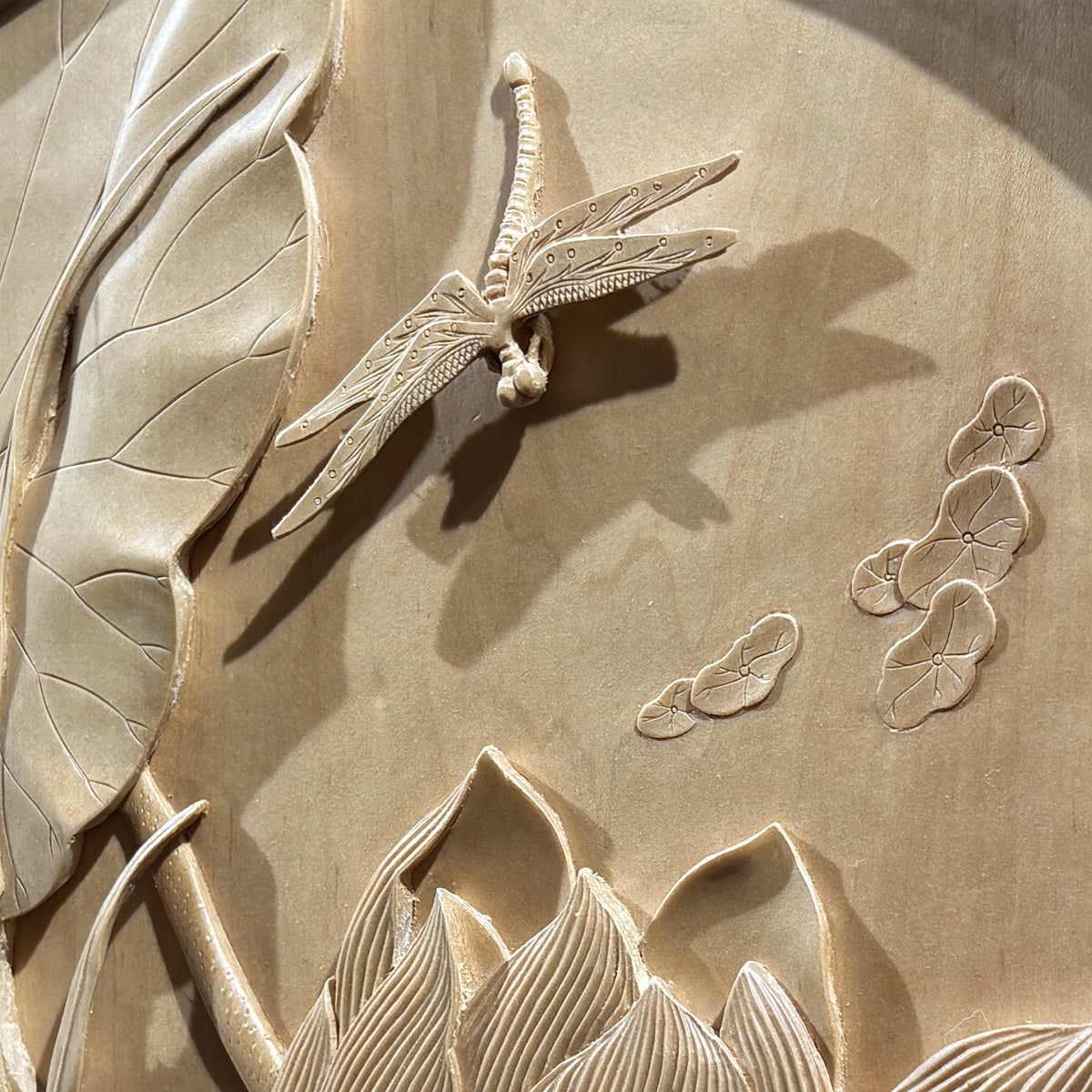 Hand-Carved Wooden Lotus and Dragonfly Wall Art