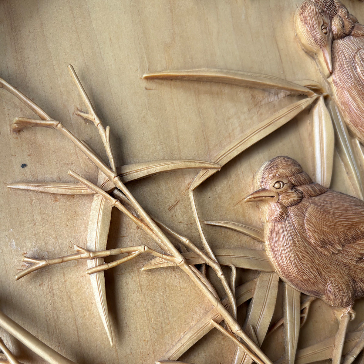 Hand-Carved Birds and Bamboo