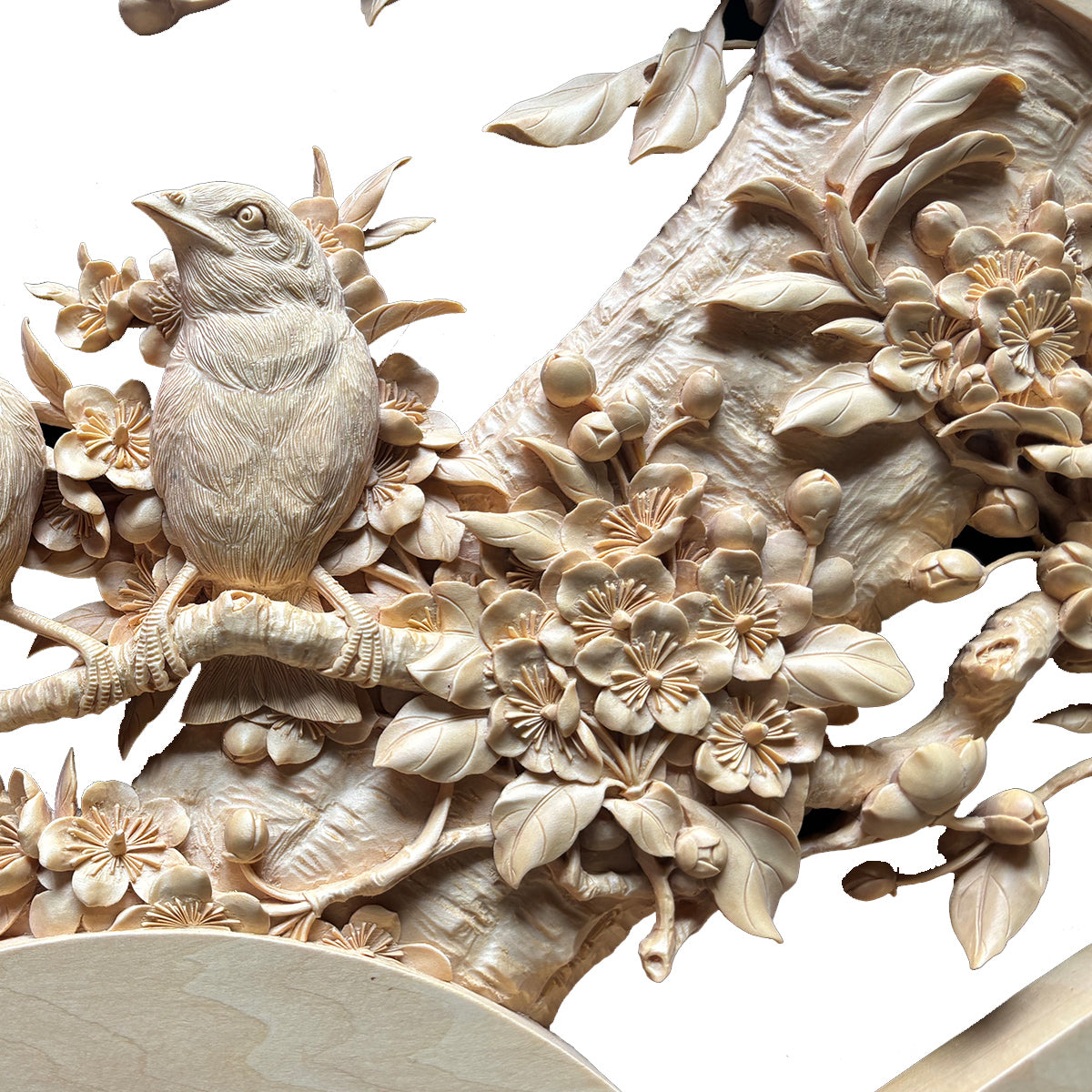 Hand-Carved Relief: Lovebirds Together