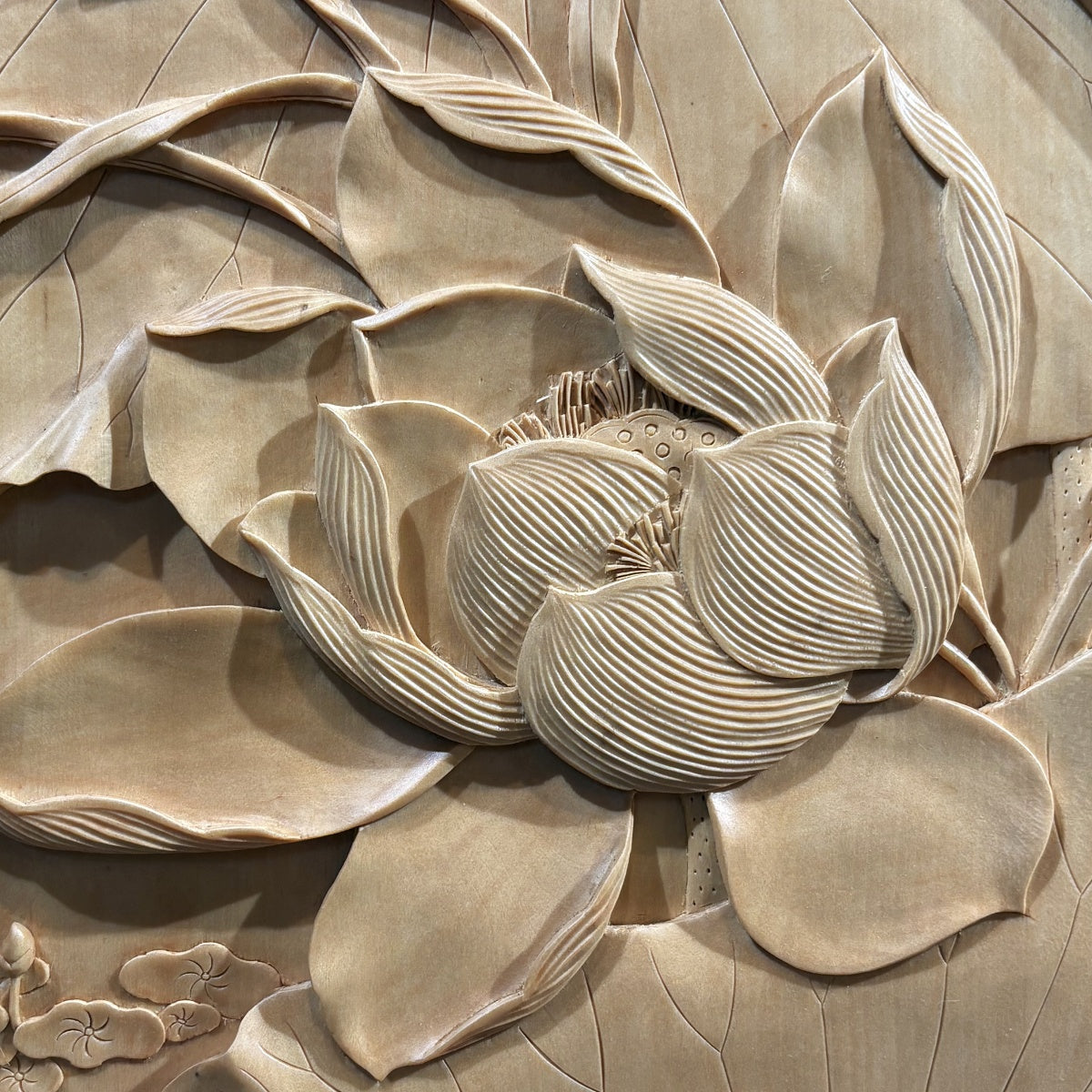 Hand-Carved Lotus Wooden Wall Art