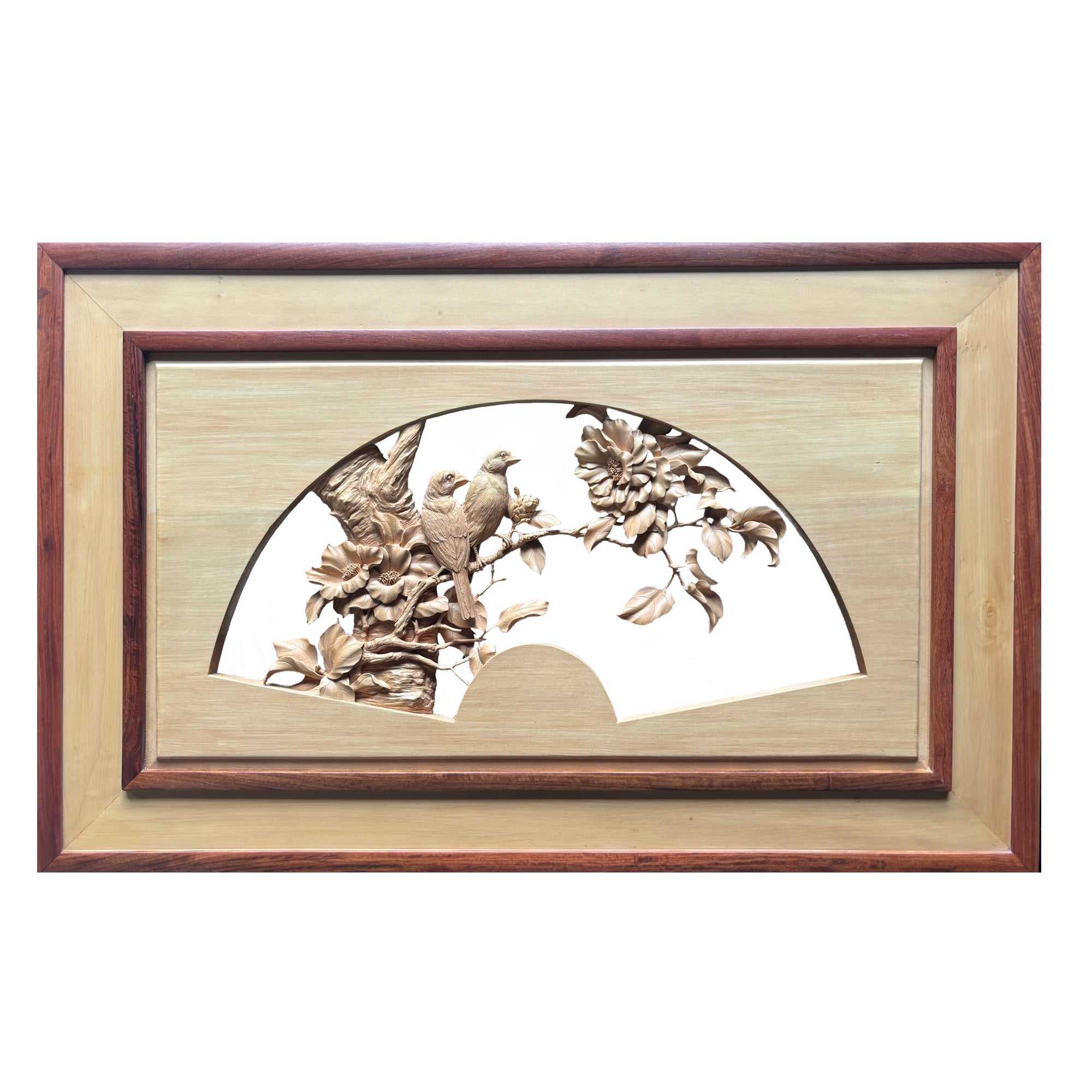 Lovebirds in Wood: A Hand-Carved Relief