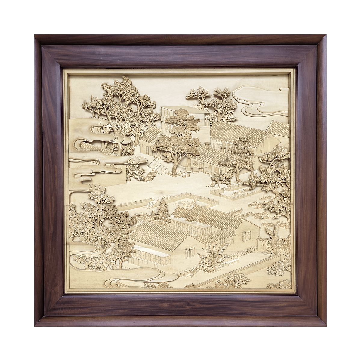 A Hand-Carved Artwork Depicting a Water Town in the Jiangnan Region of China
