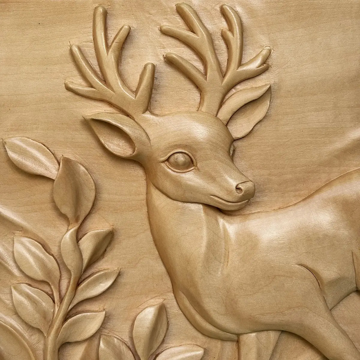 Hand-Carved Deer Art Panel