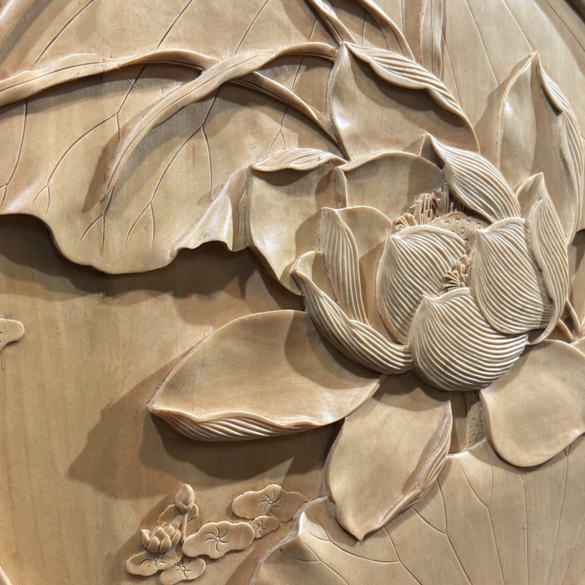 Hand-Carved Lotus Wooden Wall Art