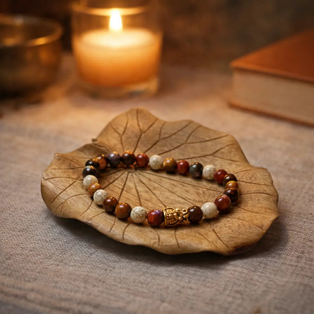 Lotus Leaf Carved Wooden Jewellery Dish