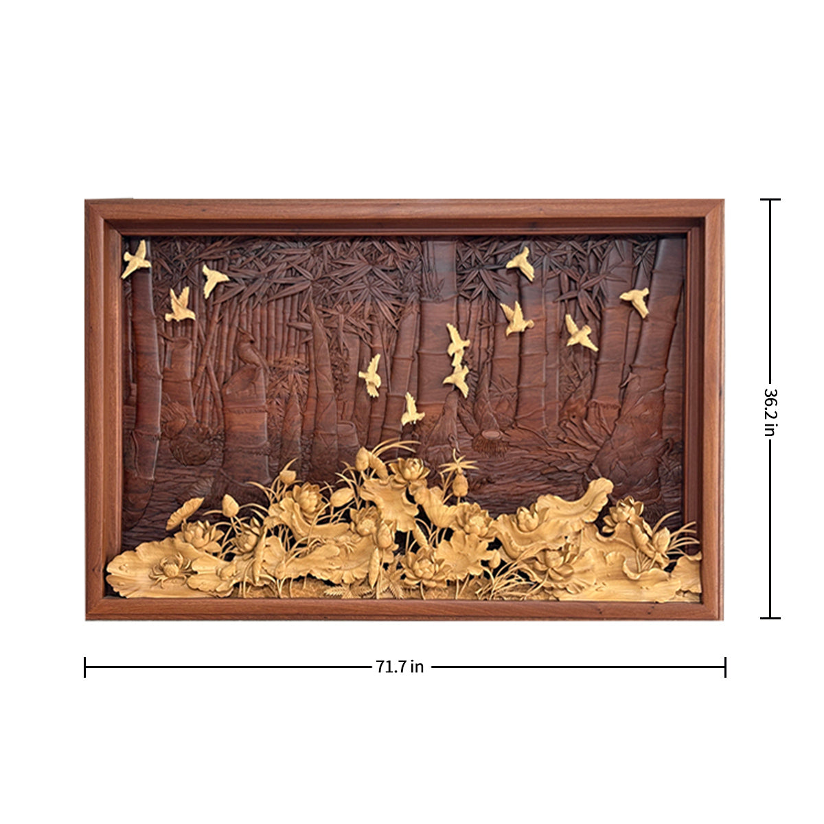 Hand-Carved Wooden Wall Art：Bamboo's Strength, Lotus's Beauty, Birds' Joy