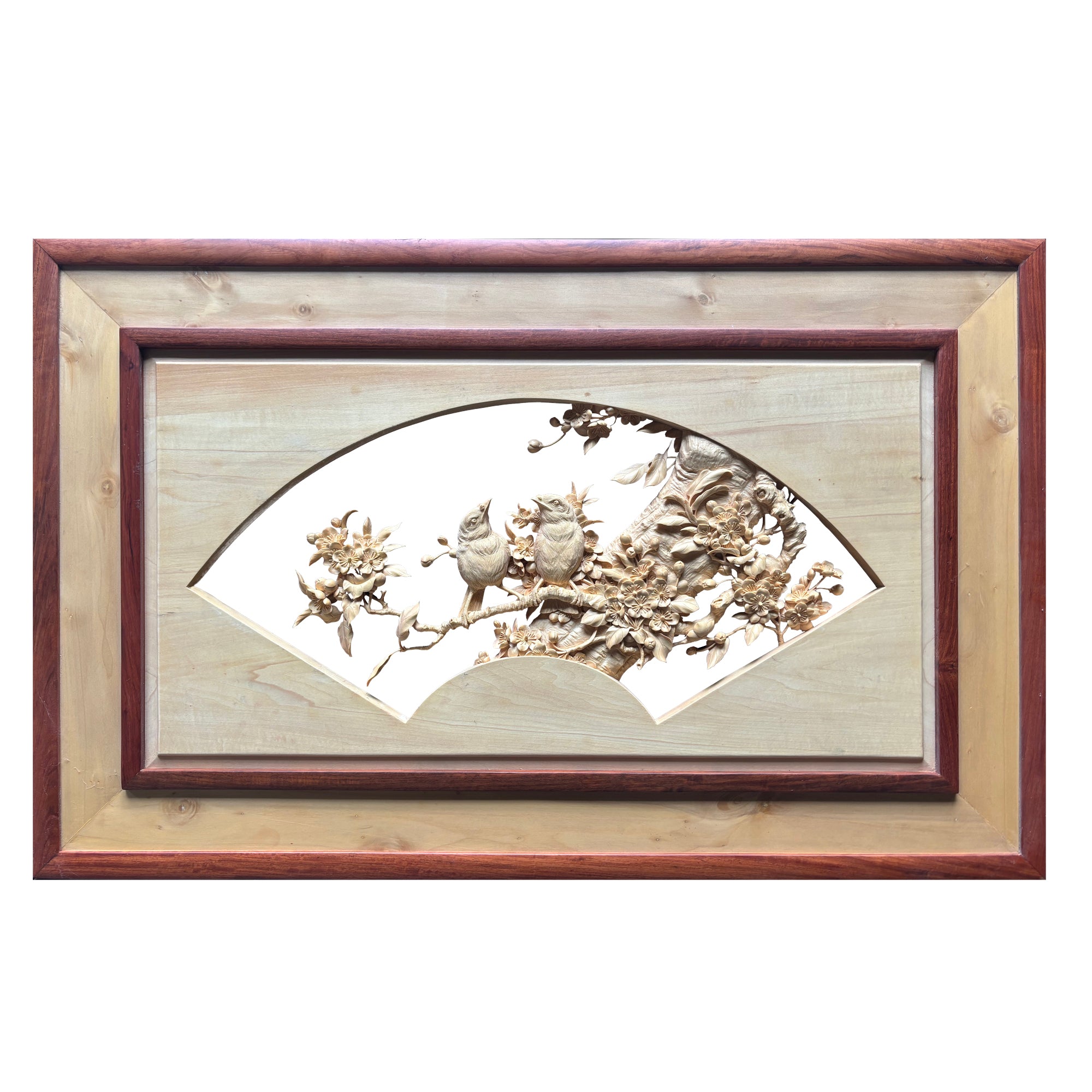 Hand-Carved Relief: Lovebirds Together