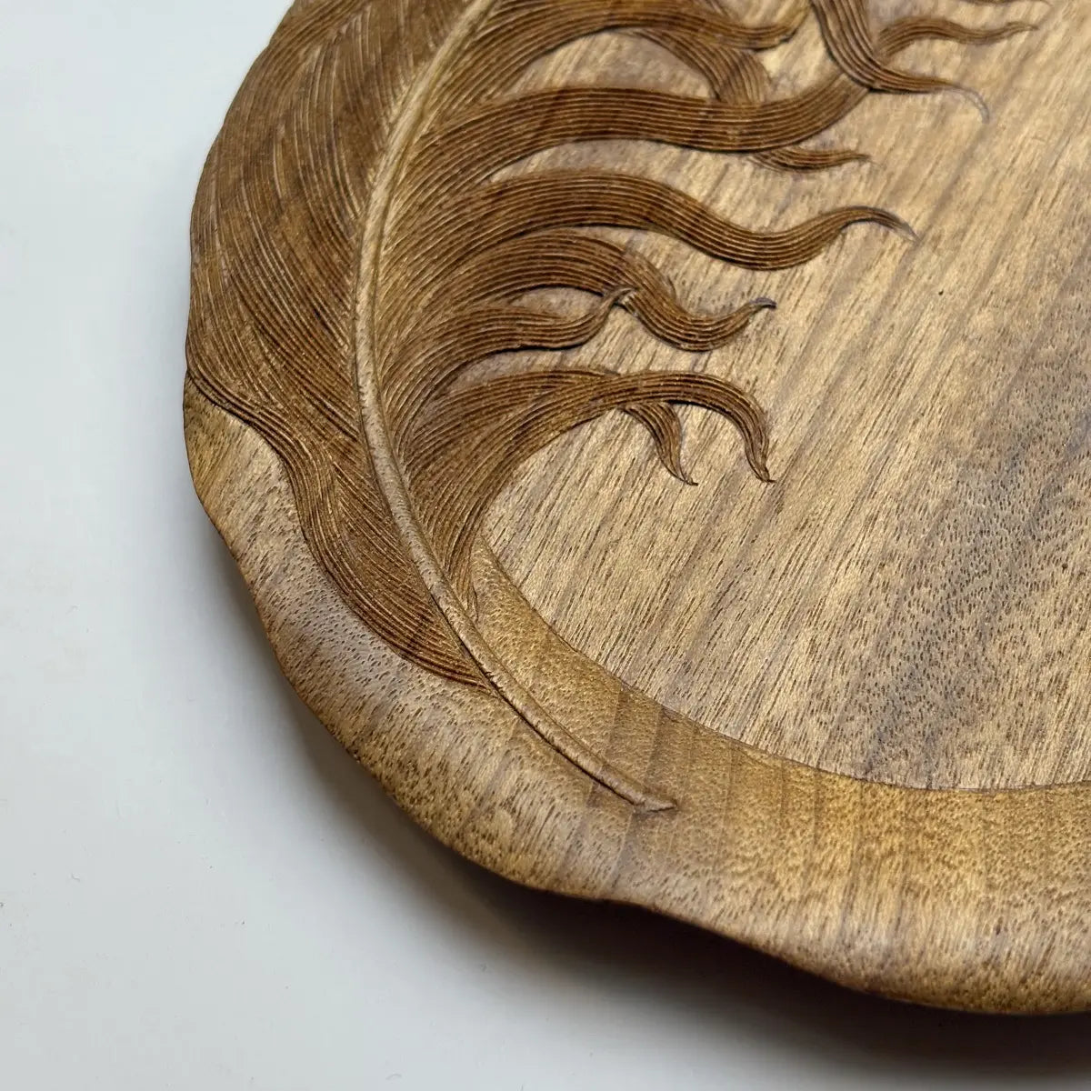 Hand-Carved Wooden Feather Coaster
