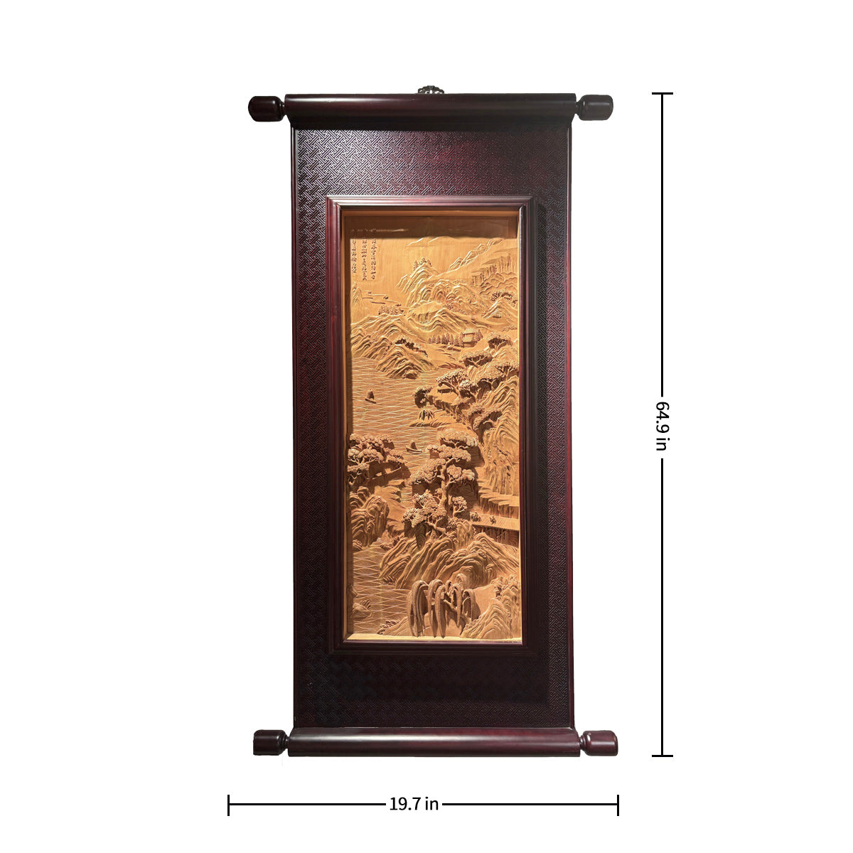 Hand-Crafted Wooden Scroll: Tranquil Waterscape with Mountains